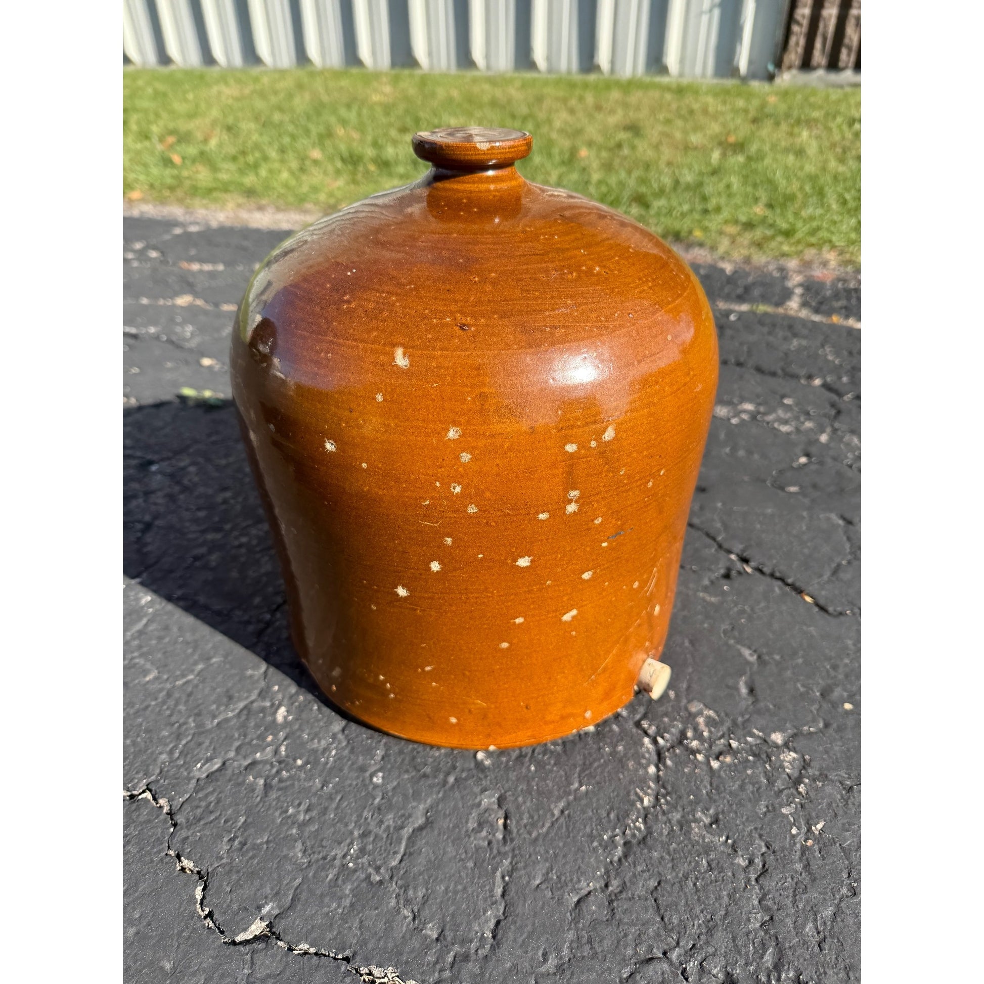 Antique Stoneware Brown Glazed Chicken Farm Waterer Crock Jug