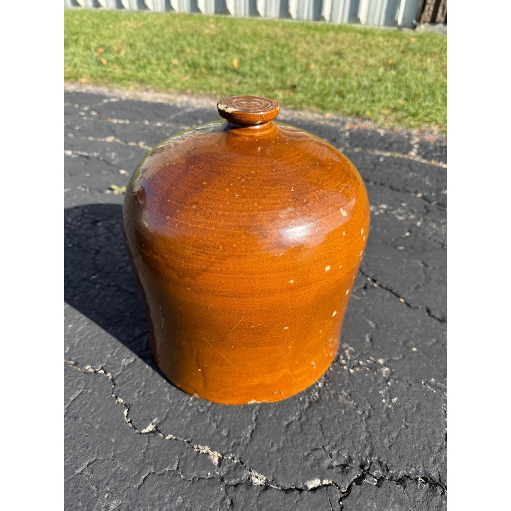 Antique Stoneware Brown Glazed Chicken Farm Waterer Crock Jug