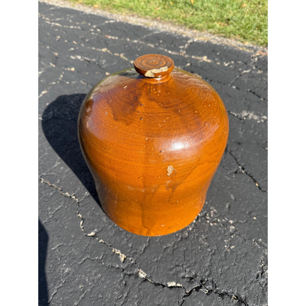 Antique Stoneware Brown Glazed Chicken Farm Waterer Crock Jug