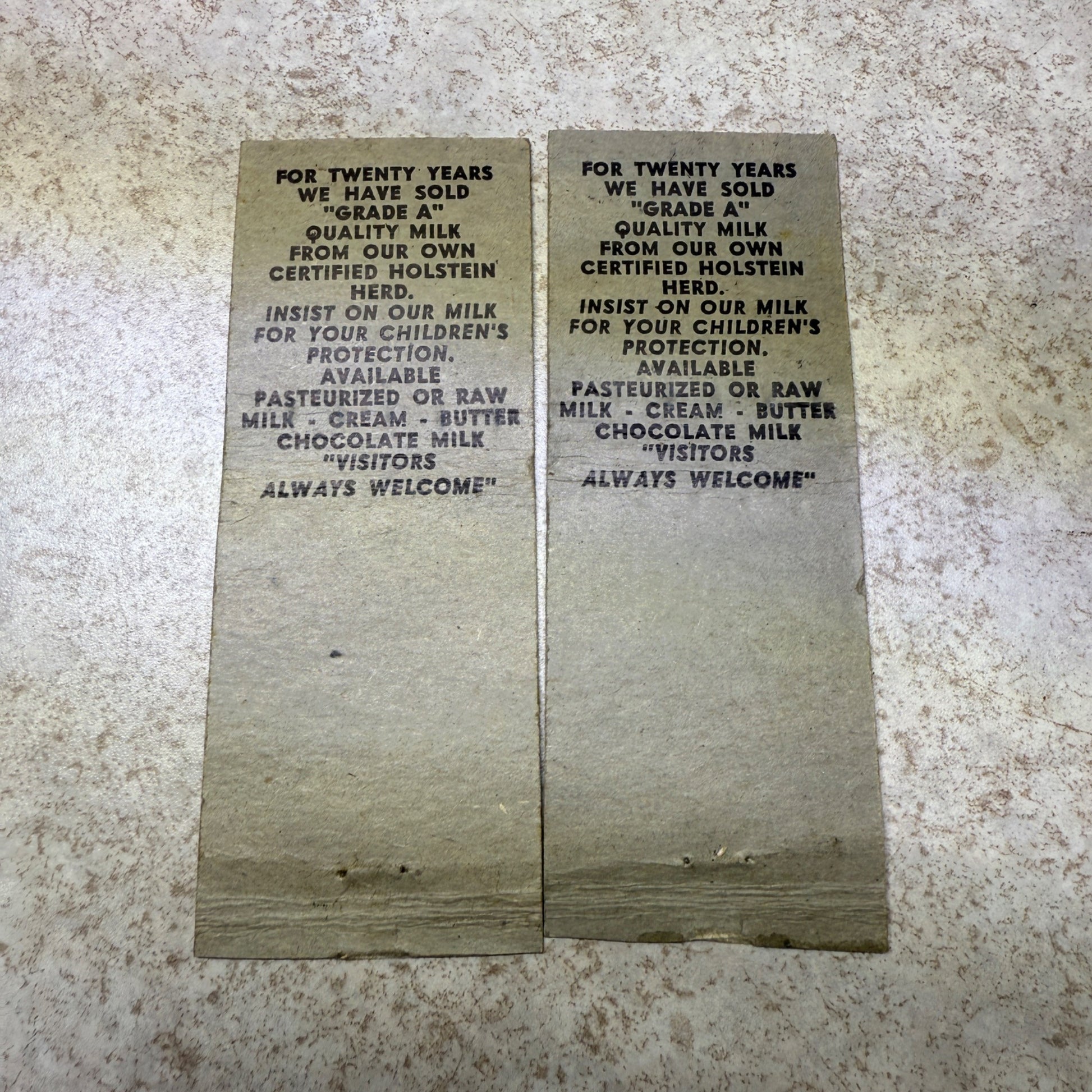 (2) Schroeder Dairy West Bend Wis Kewaskum Advertising Matchbook