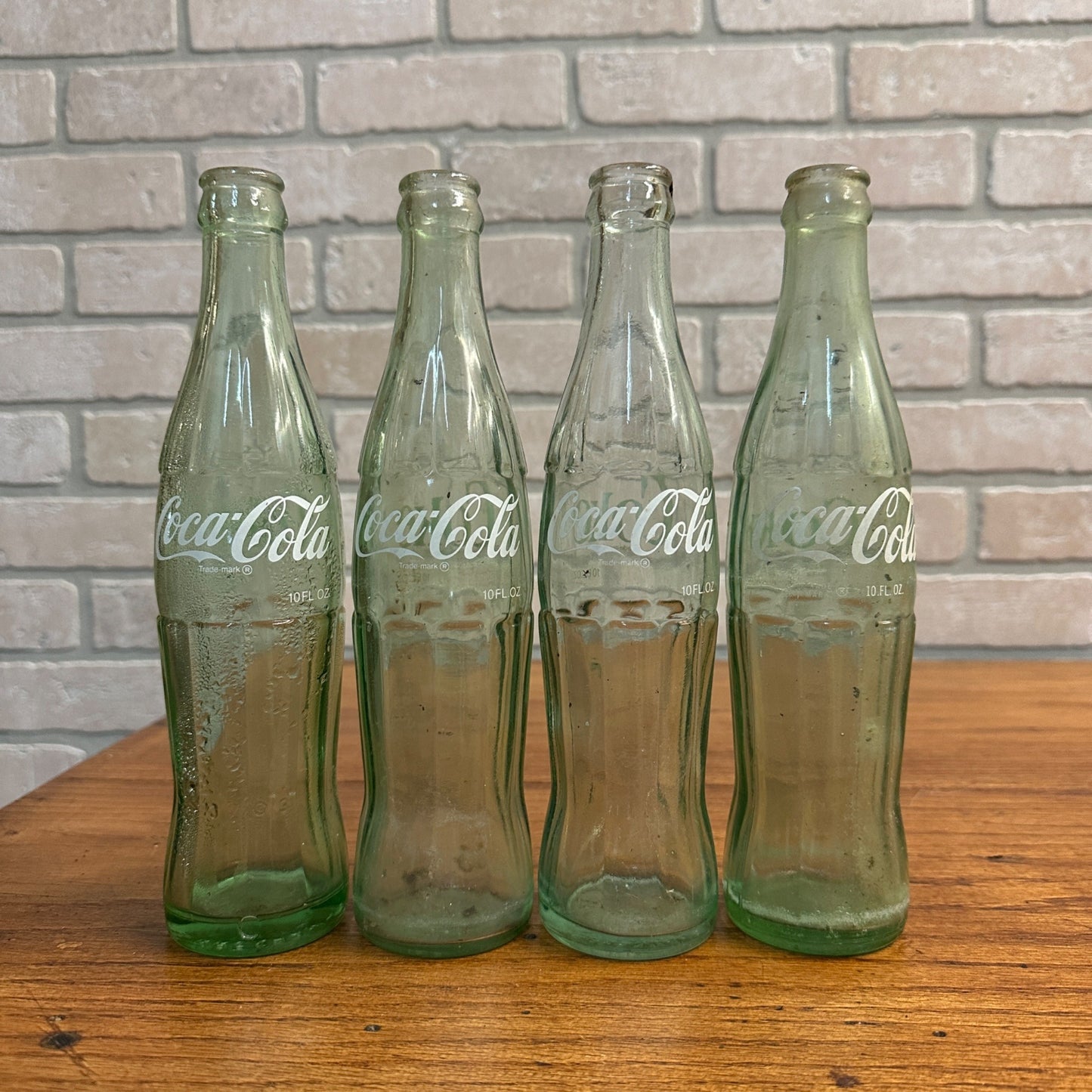 (4) Coca Cola 10oz Hobbyskirt Glass Bottles New Orleans Memphis Brenham Savannah