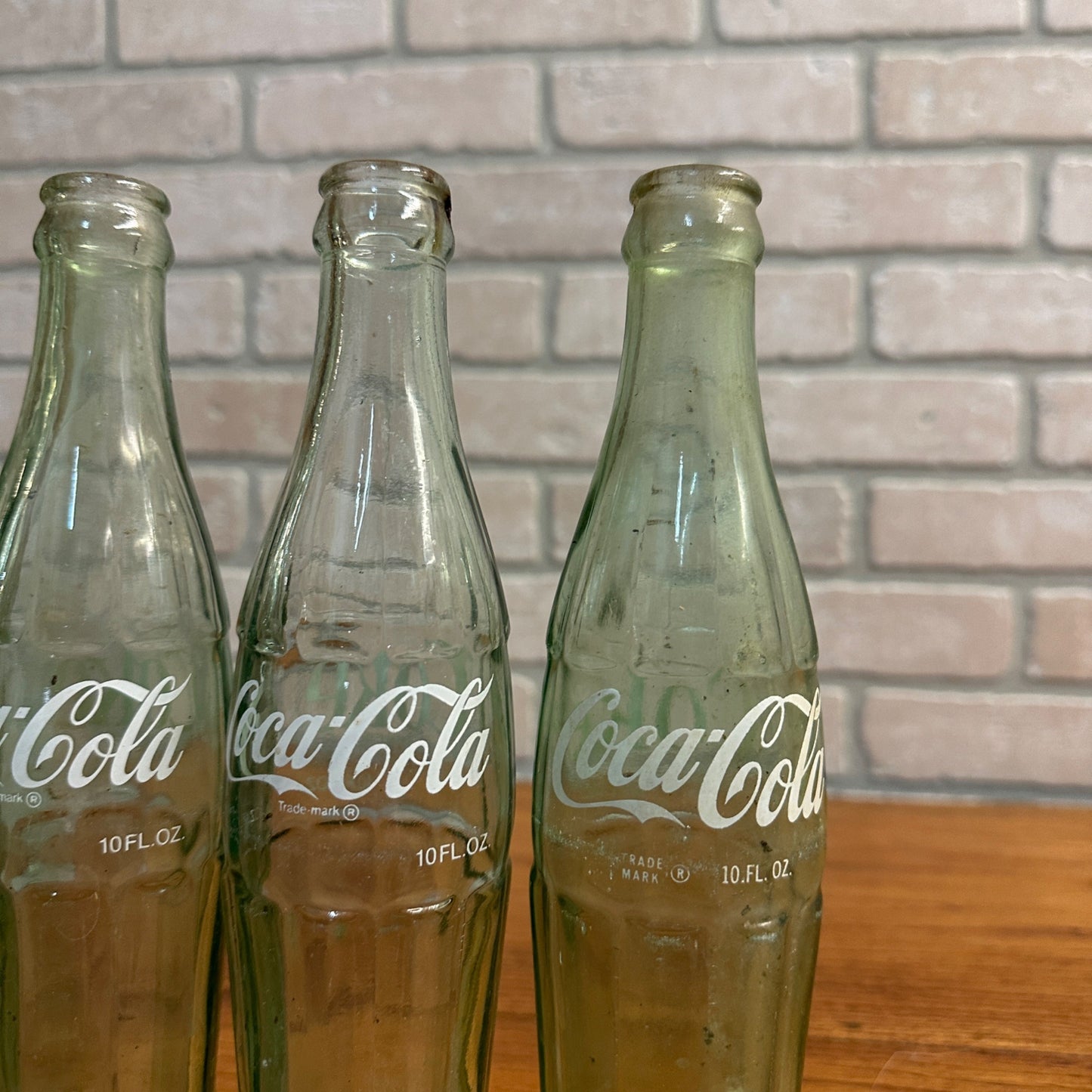 (4) Coca Cola 10oz Hobbyskirt Glass Bottles New Orleans Memphis Brenham Savannah