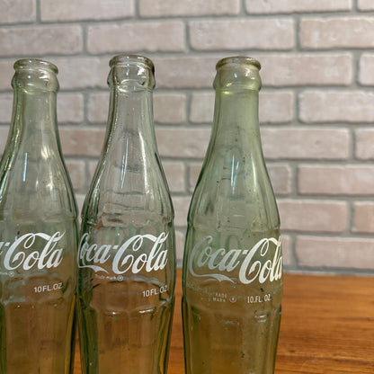 (4) Coca Cola 10oz Hobbyskirt Glass Bottles New Orleans Memphis Brenham Savannah