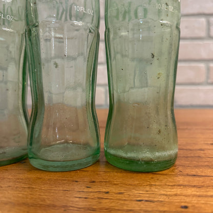 (4) Coca Cola 10oz Hobbyskirt Glass Bottles New Orleans Memphis Brenham Savannah