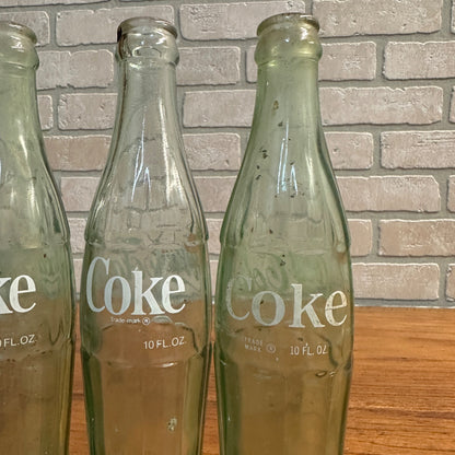 (4) Coca Cola 10oz Hobbyskirt Glass Bottles New Orleans Memphis Brenham Savannah