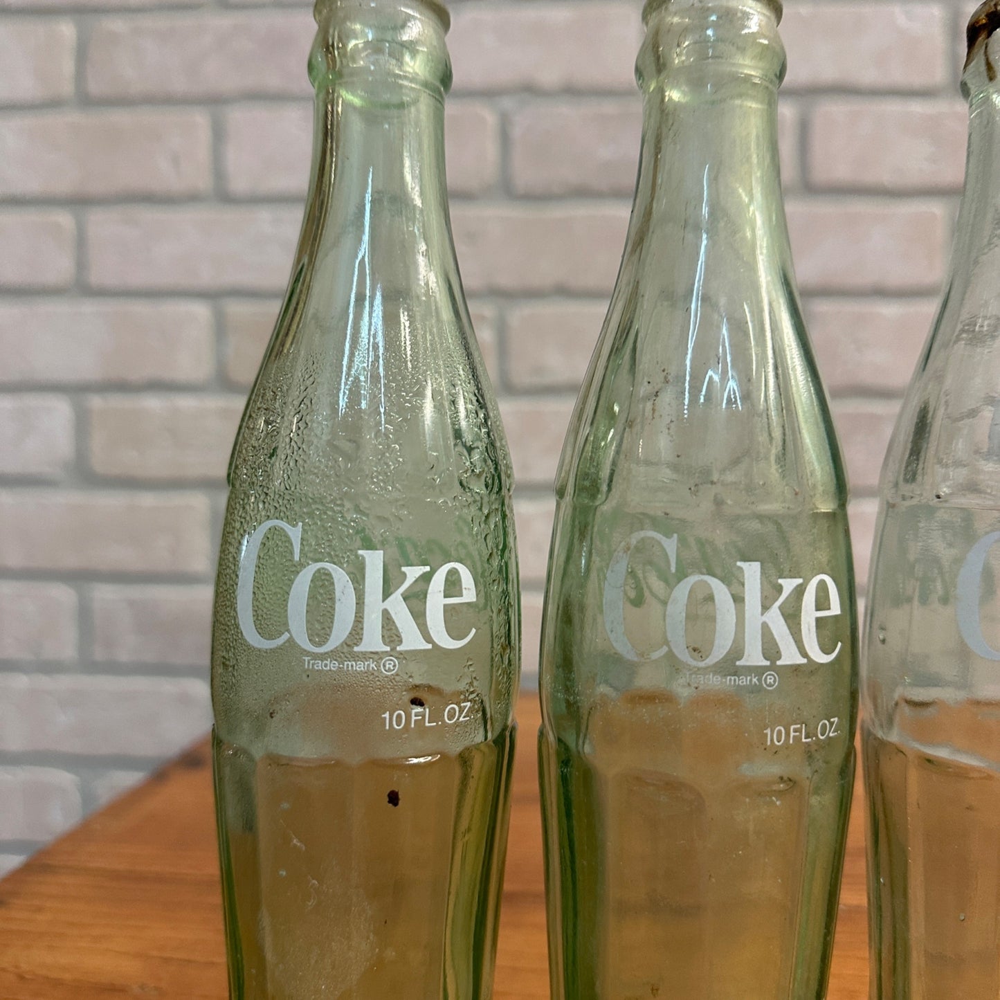 (4) Coca Cola 10oz Hobbyskirt Glass Bottles New Orleans Memphis Brenham Savannah