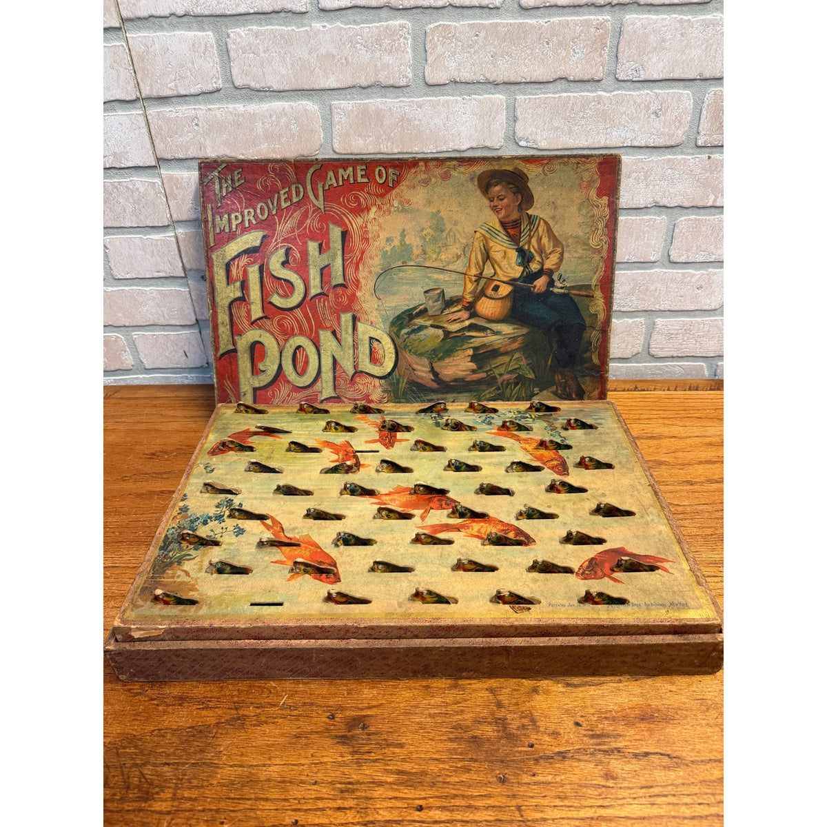Antique 1890s McLoughlin Improved Game of Fish Pond Early Victorian