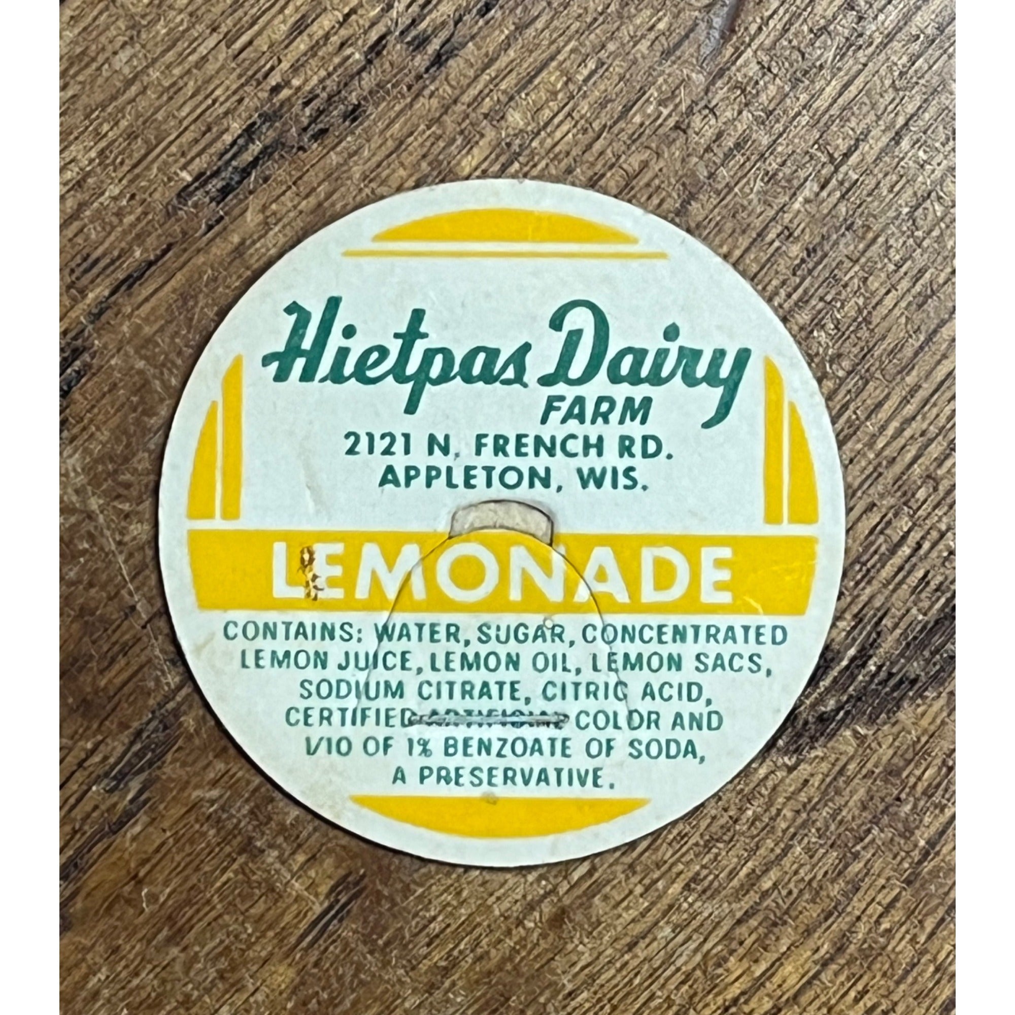 Hieptas Dairy Lemonade Milk Cap Appleton Wis WI