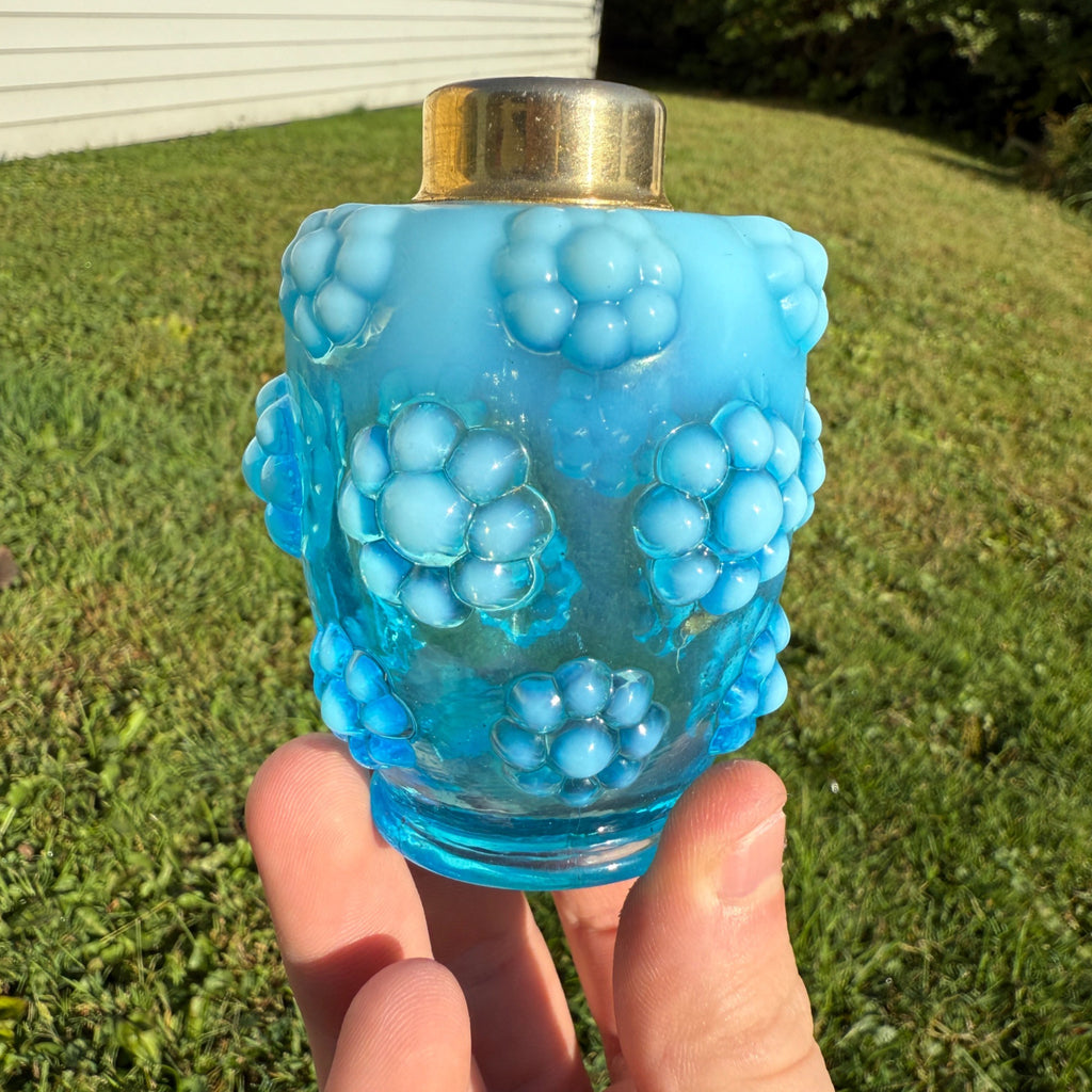 VTG 1940s Fenton DeVilbiss Blue Bubble Flower Glass Atomizer Perfume Bottle