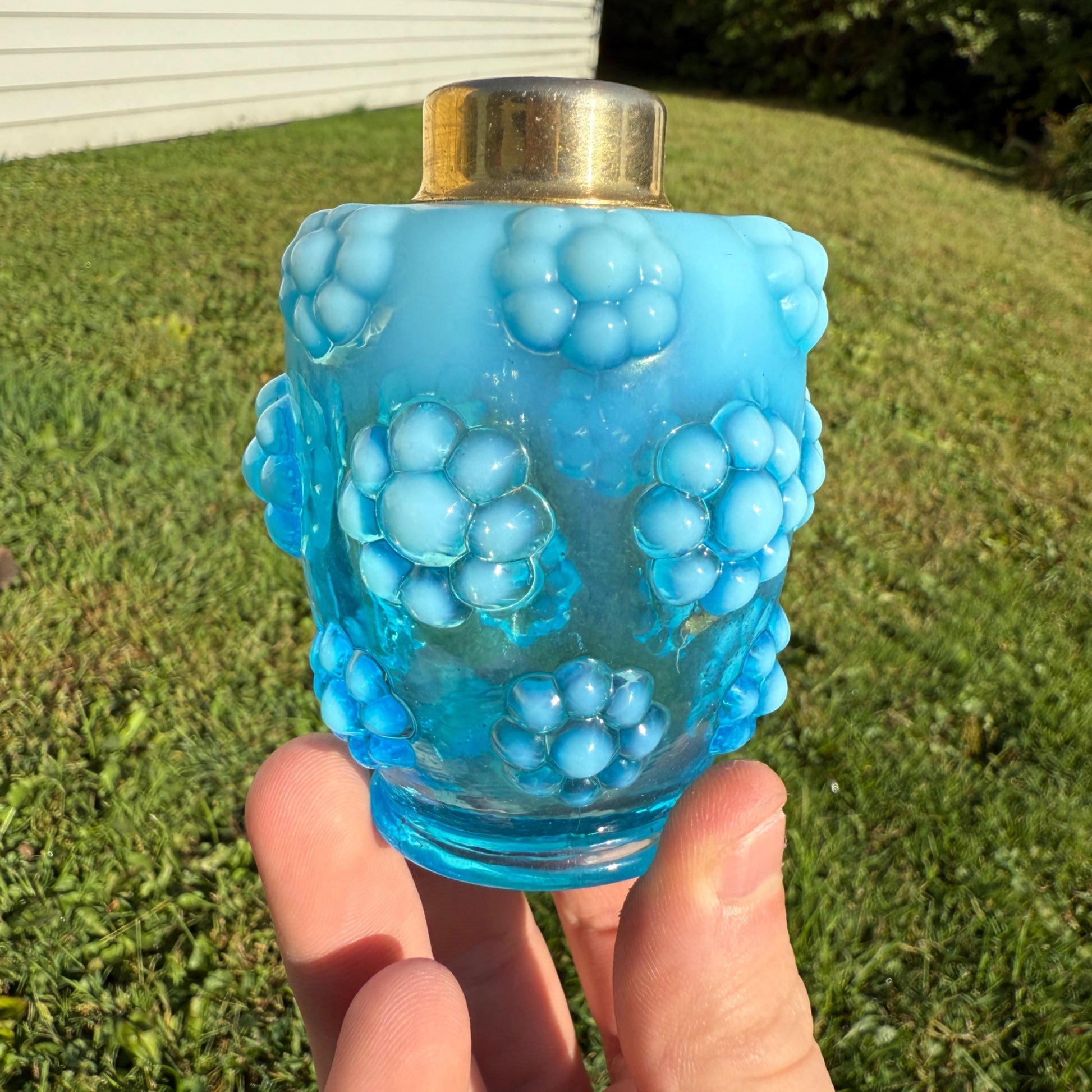 VTG 1940s Fenton DeVilbiss Blue Bubble Flower Glass Atomizer Perfume Bottle