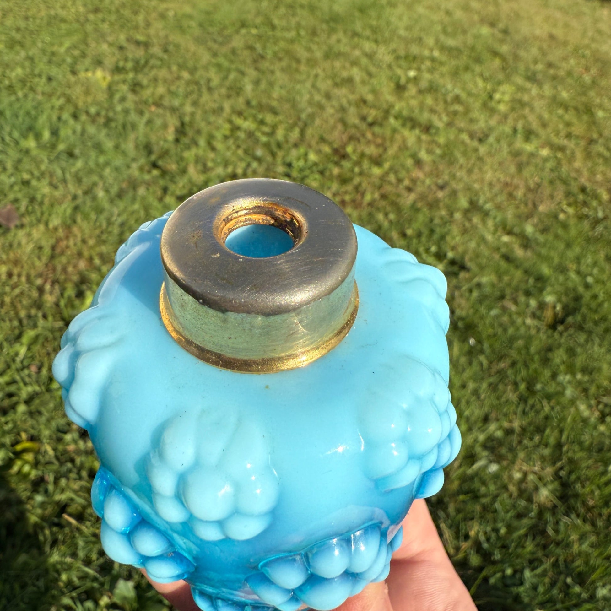 VTG 1940s Fenton DeVilbiss Blue Bubble Flower Glass Atomizer Perfume Bottle