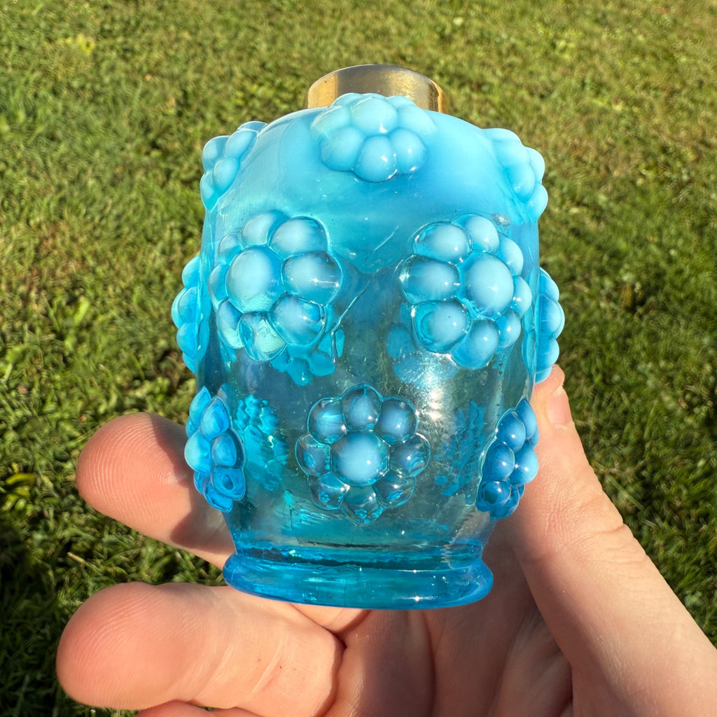 VTG 1940s Fenton DeVilbiss Blue Bubble Flower Glass Atomizer Perfume Bottle