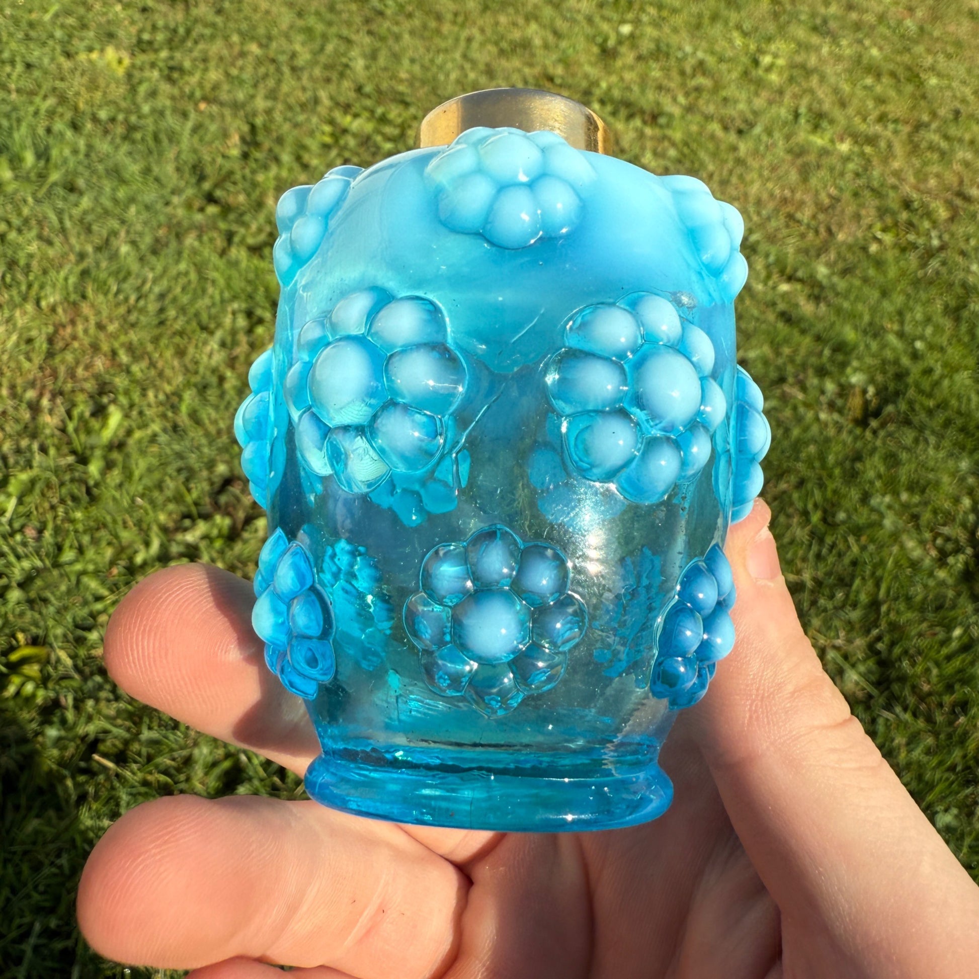 VTG 1940s Fenton DeVilbiss Blue Bubble Flower Glass Atomizer Perfume Bottle