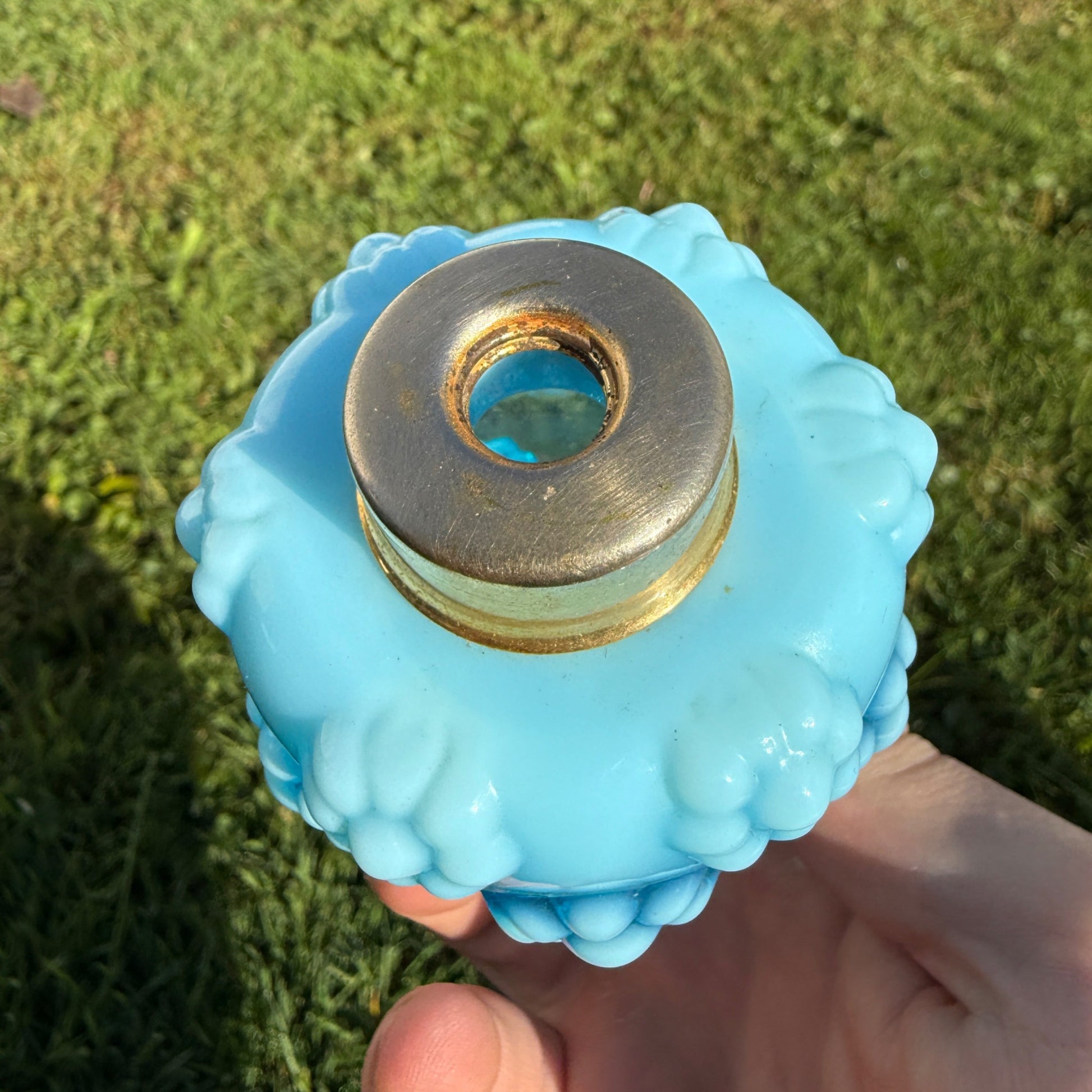 VTG 1940s Fenton DeVilbiss Blue Bubble Flower Glass Atomizer Perfume Bottle