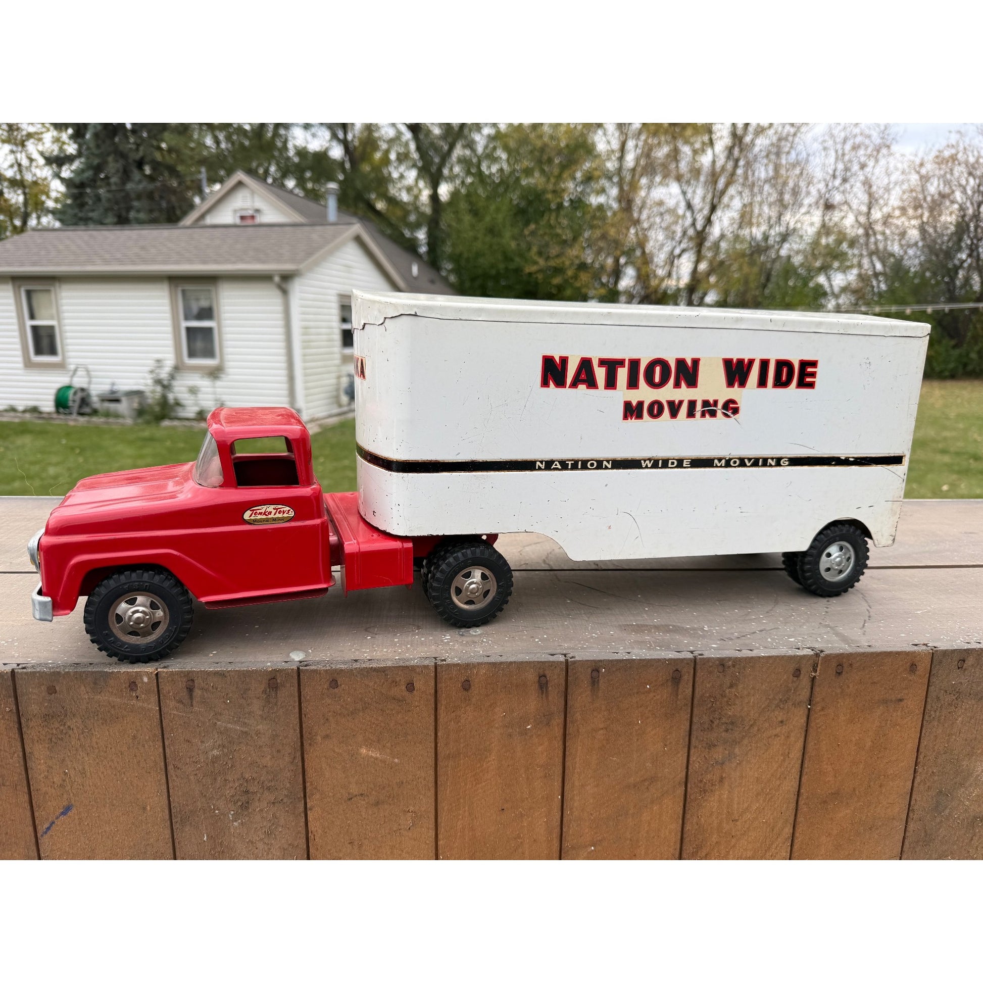 Vintage 1958 Tonka Nation Wide Moving Semi Truck Hauler Pressed Steel Toy