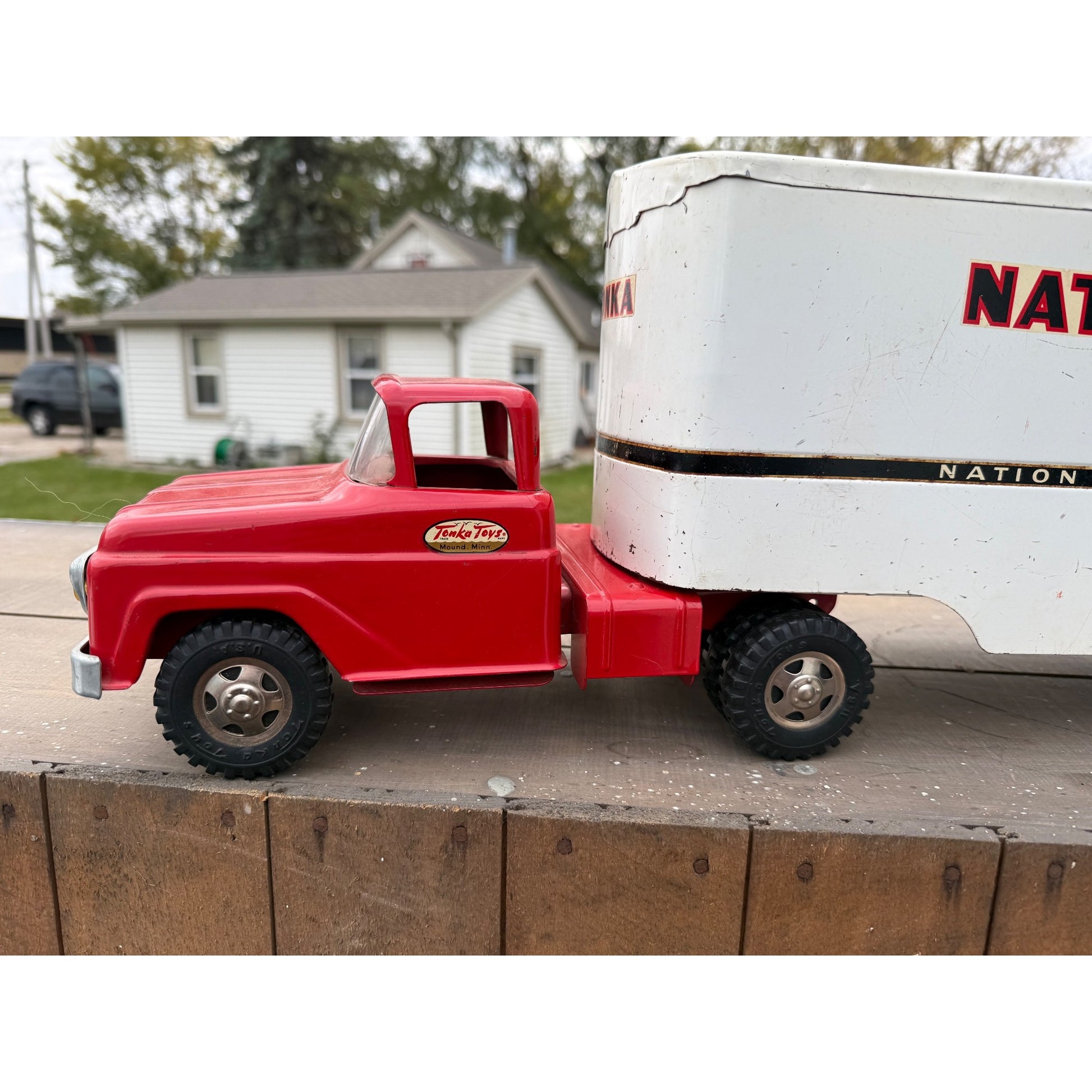 Vintage 1958 Tonka Nation Wide Moving Semi Truck Hauler Pressed Steel Toy