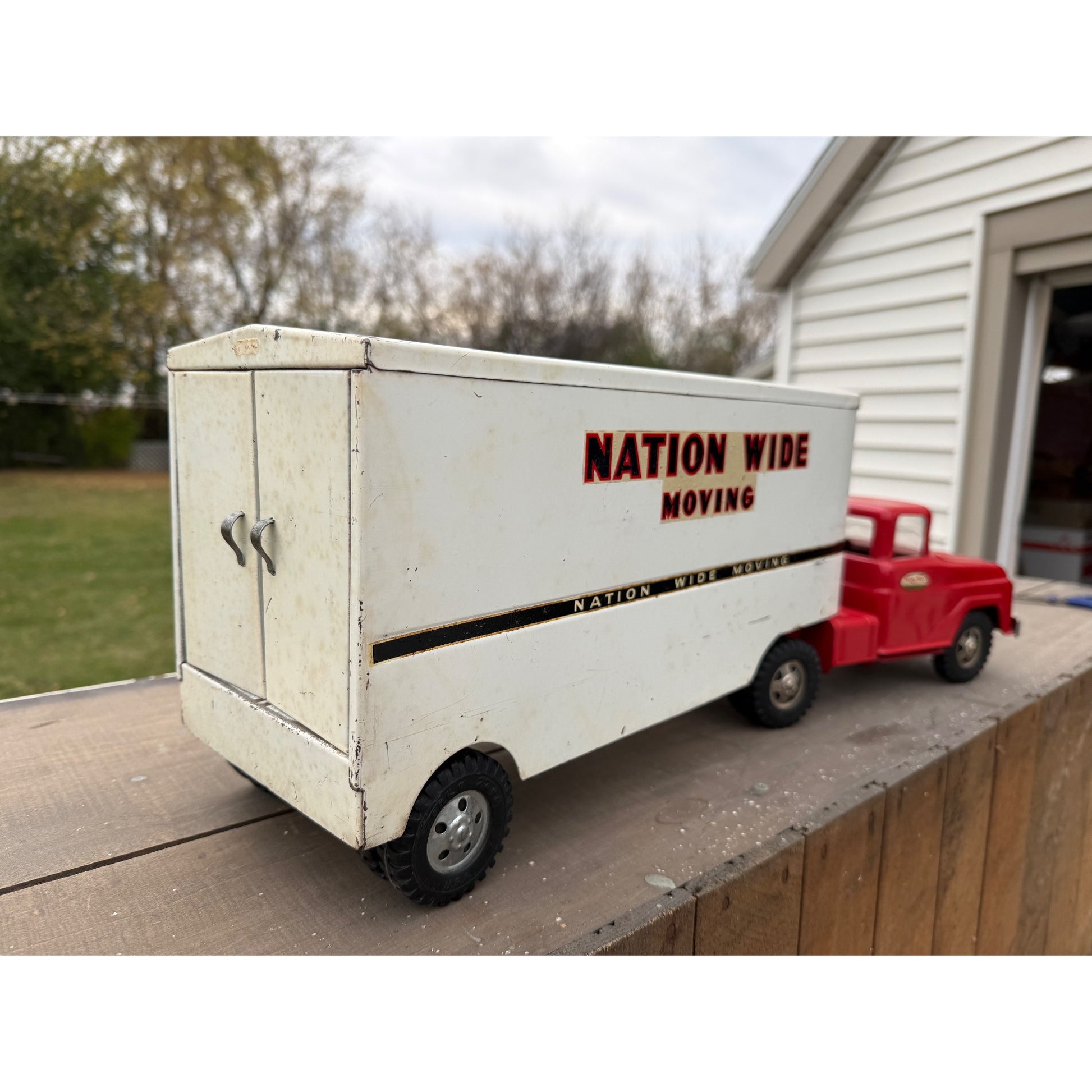 Vintage 1958 Tonka Nation Wide Moving Semi Truck Hauler Pressed Steel Toy