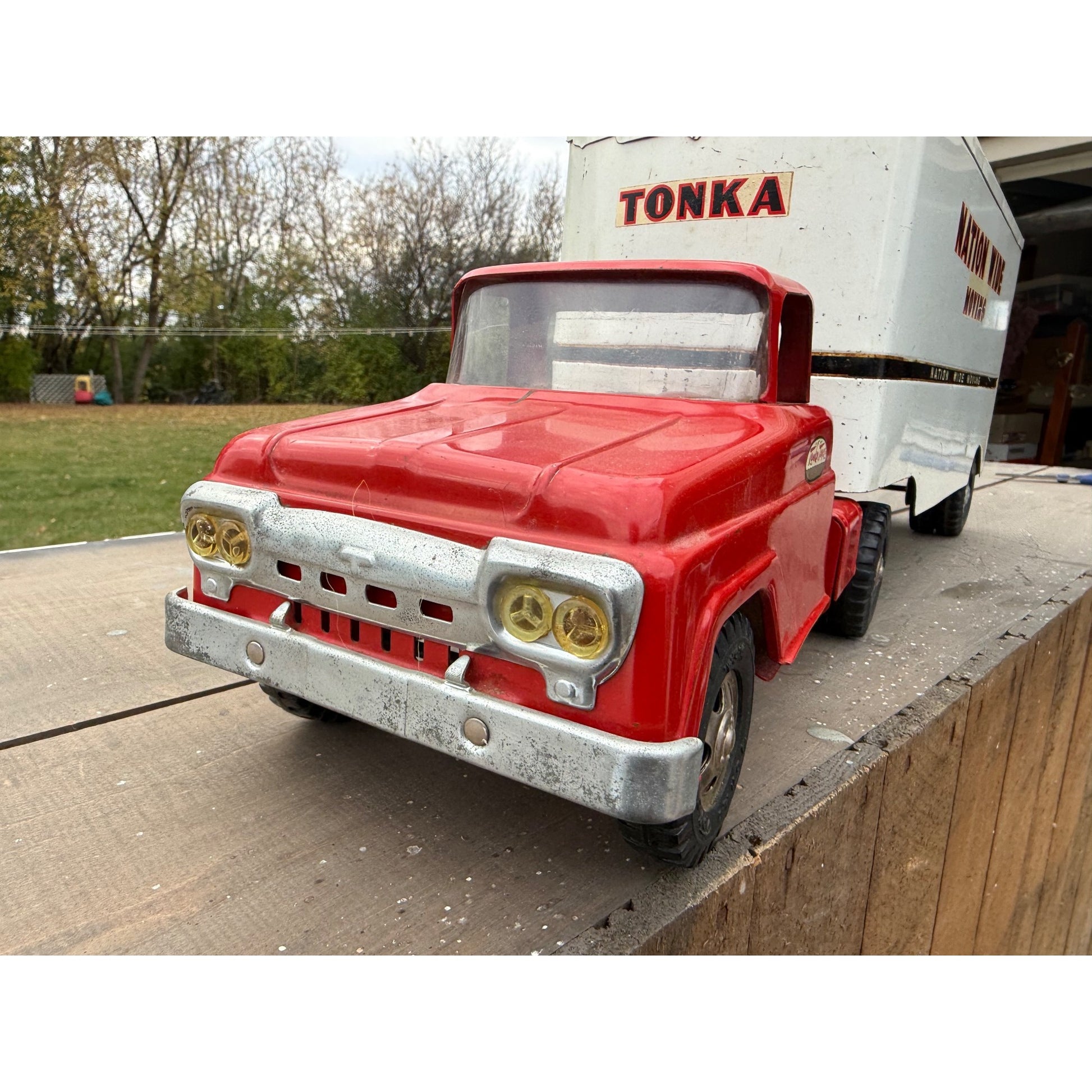 Vintage 1958 Tonka Nation Wide Moving Semi Truck Hauler Pressed Steel Toy