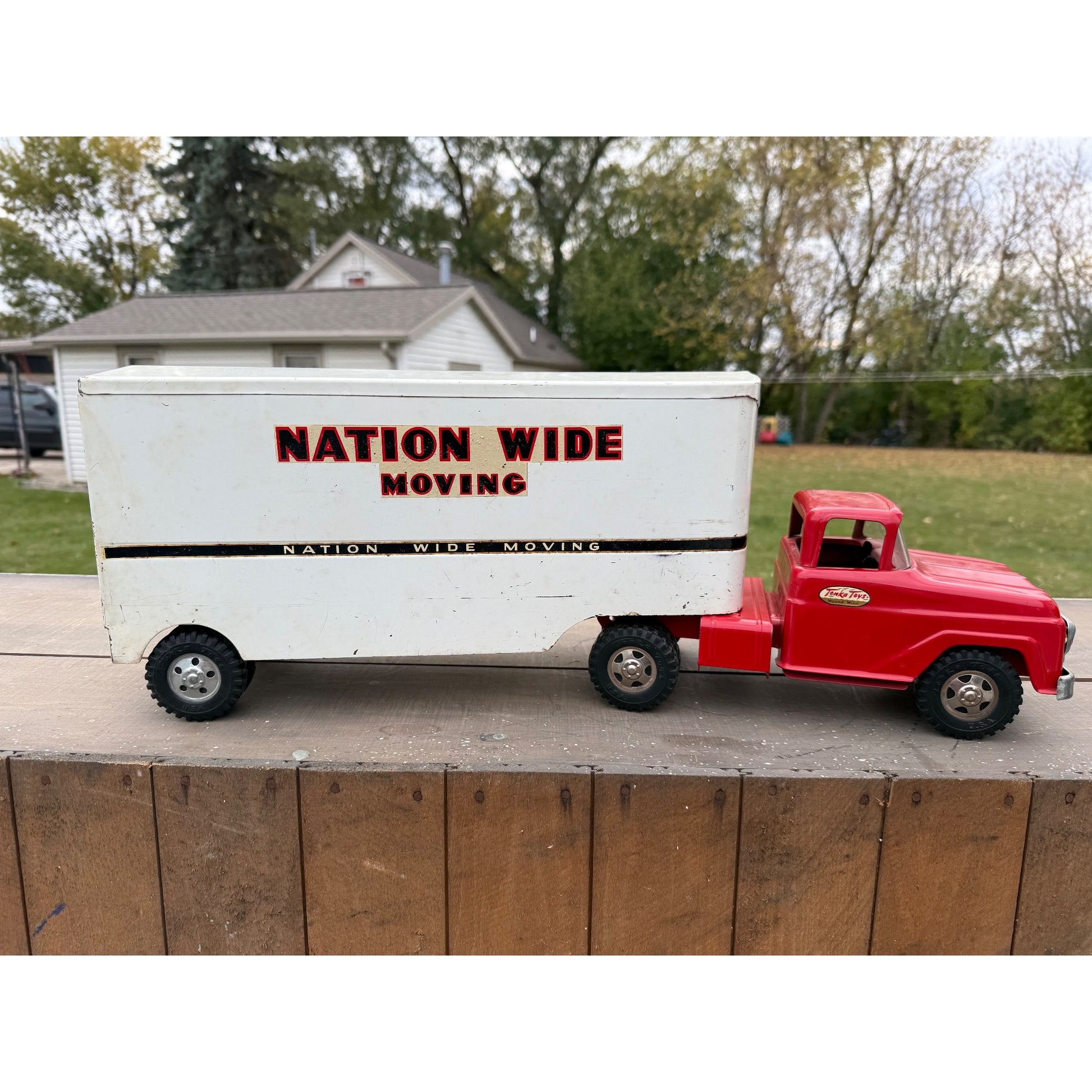 Vintage 1958 Tonka Nation Wide Moving Semi Truck Hauler Pressed Steel Toy