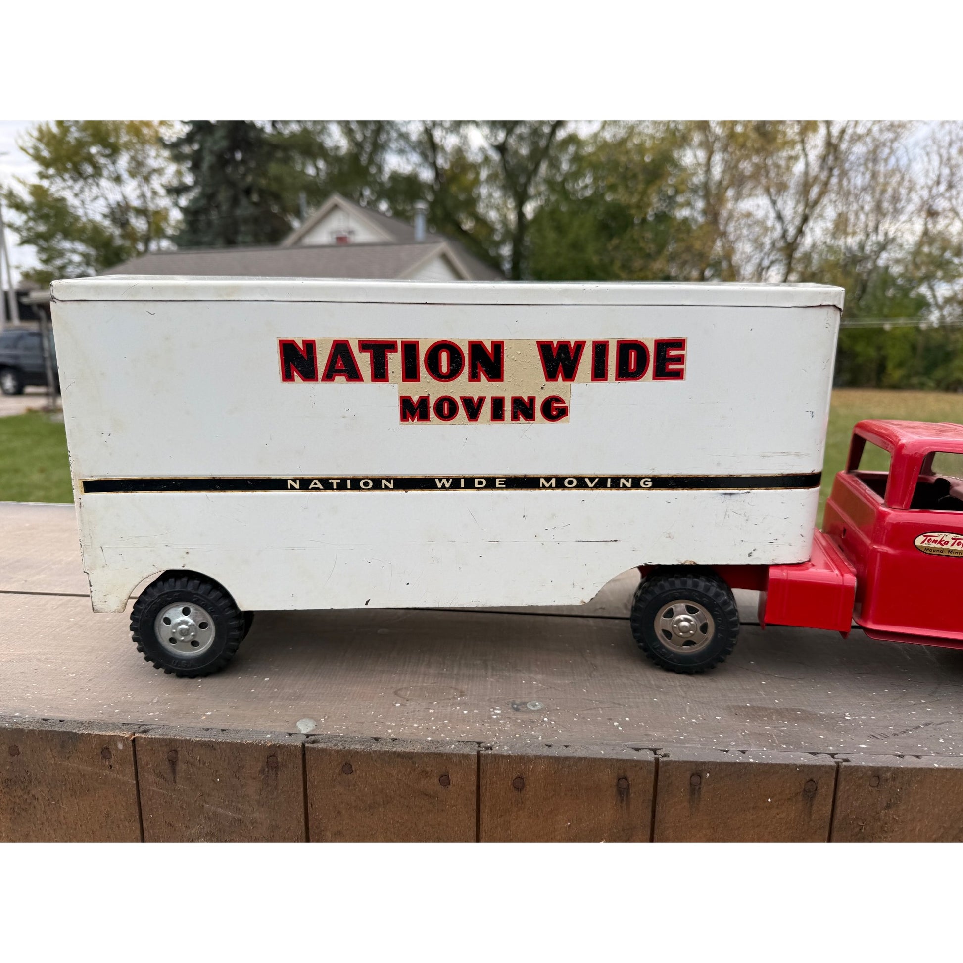 Vintage 1958 Tonka Nation Wide Moving Semi Truck Hauler Pressed Steel Toy