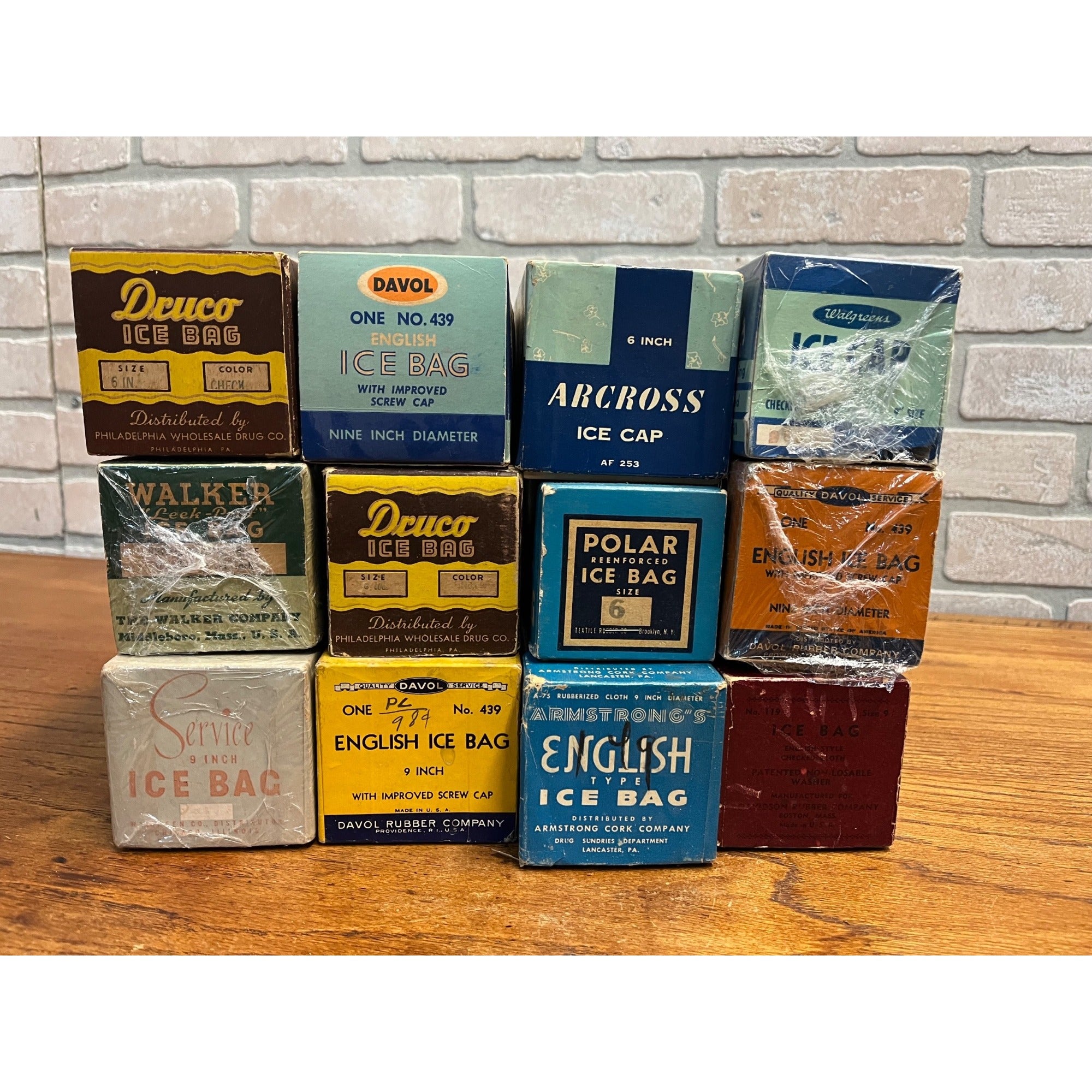 Vintage Huge Lot 1950s Rubber Refillable Ice Packs Caps w/ Orig. Boxes