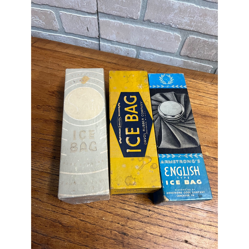 Vintage Huge Lot 1950s Rubber Refillable Ice Packs Caps w/ Orig. Boxes