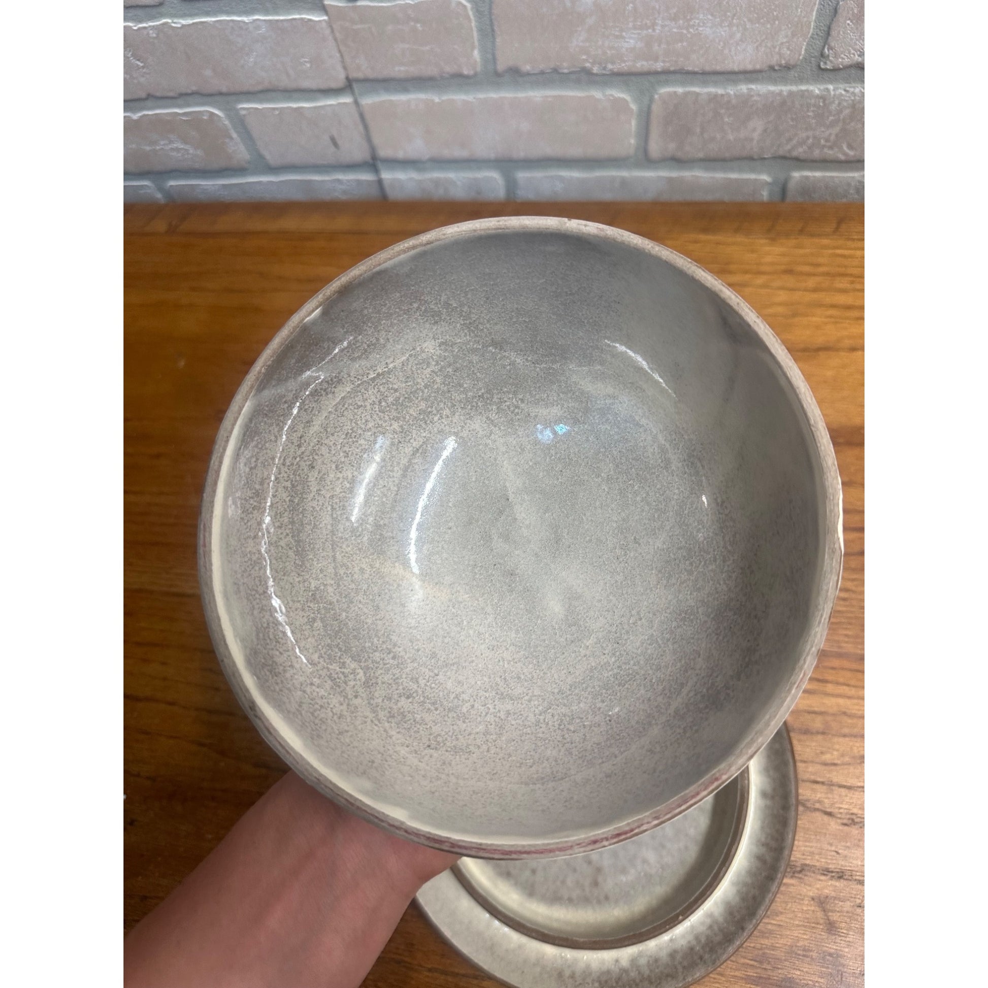 Decorated Pottery  Butter Covered Dish Signed Original W. Geisler Browns Gray