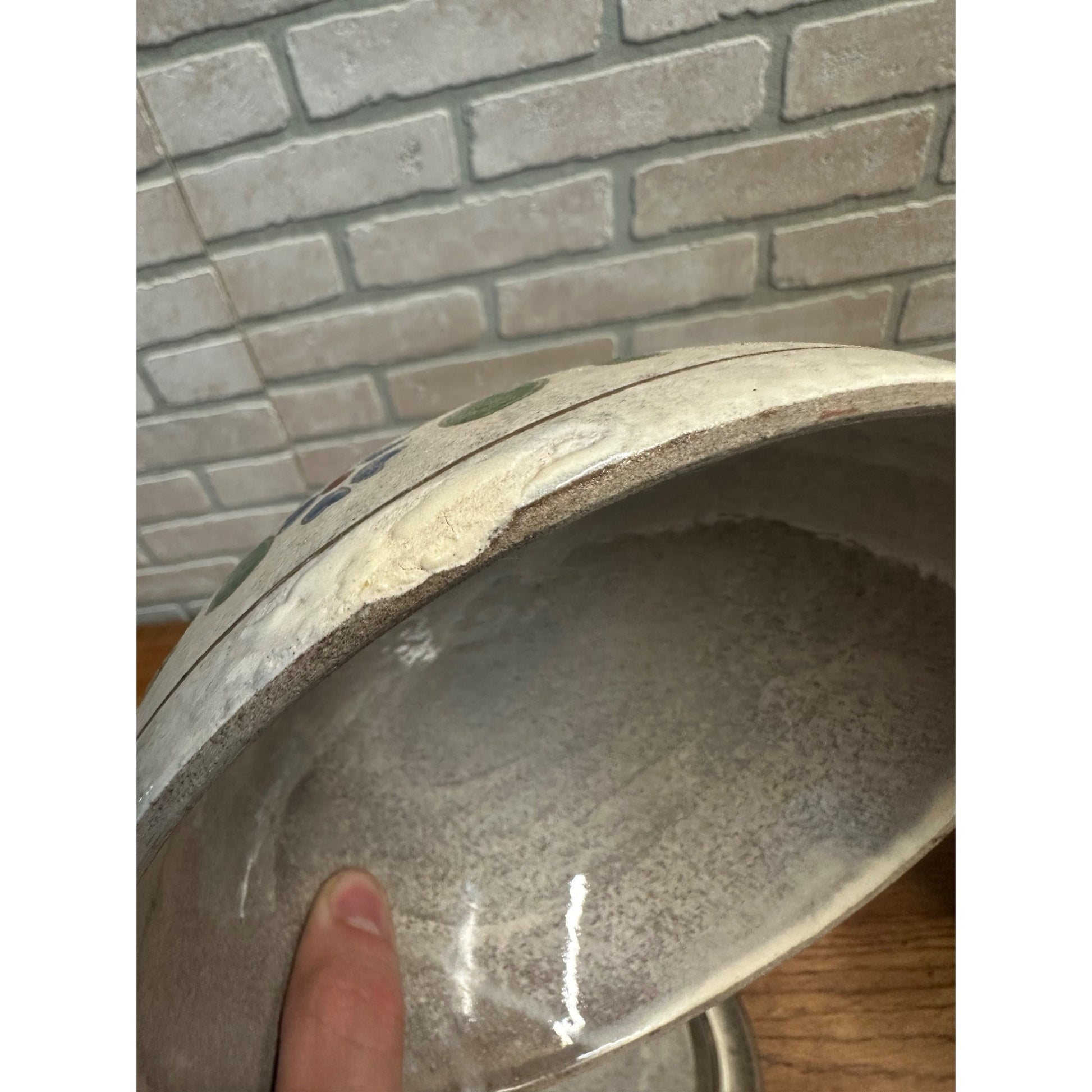 Decorated Pottery  Butter Covered Dish Signed Original W. Geisler Browns Gray