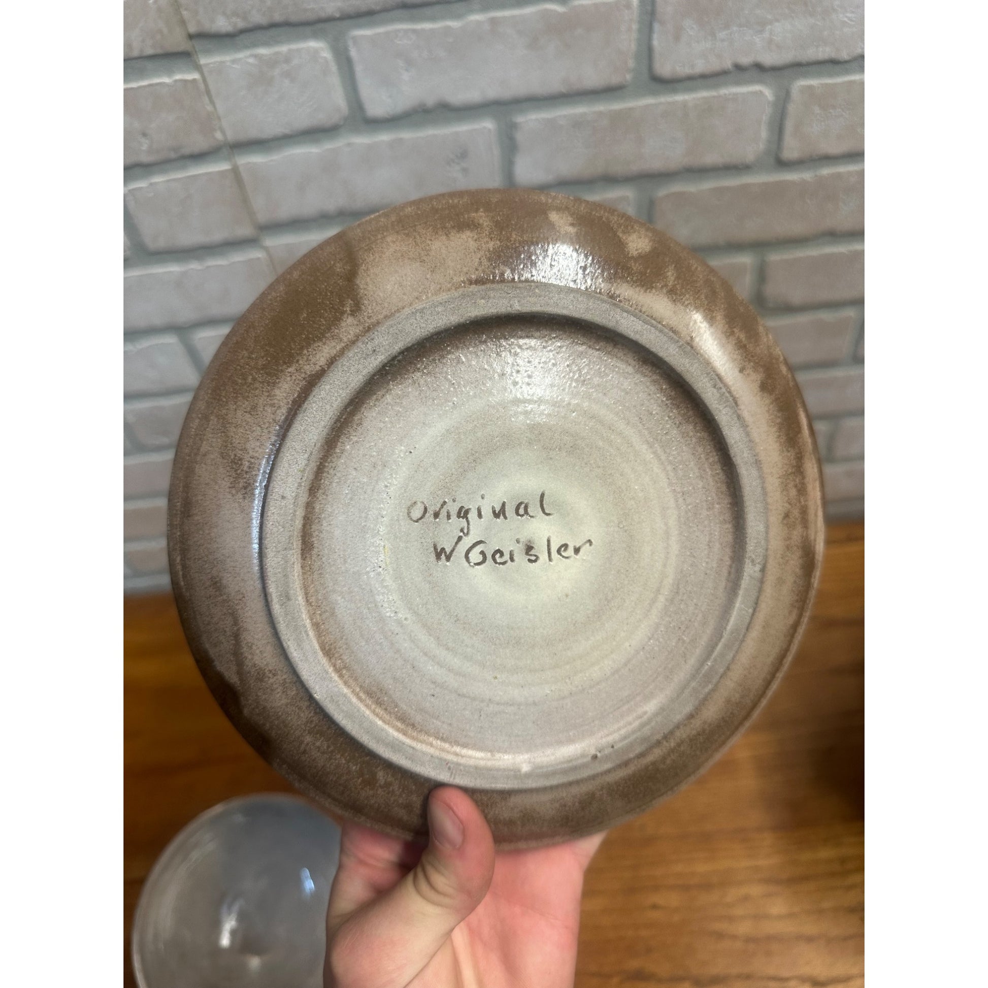 Decorated Pottery  Butter Covered Dish Signed Original W. Geisler Browns Gray