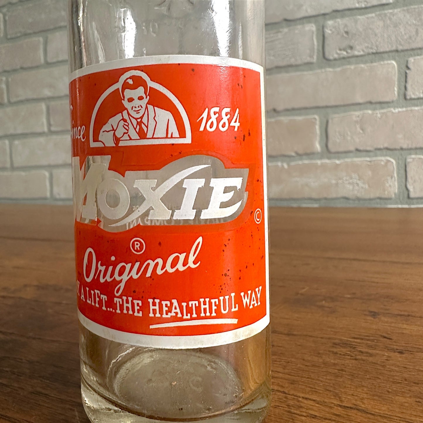 Moxie Soda Bottle Green Glass 7oz, Needham Heights, Mass Metropolitan Boston