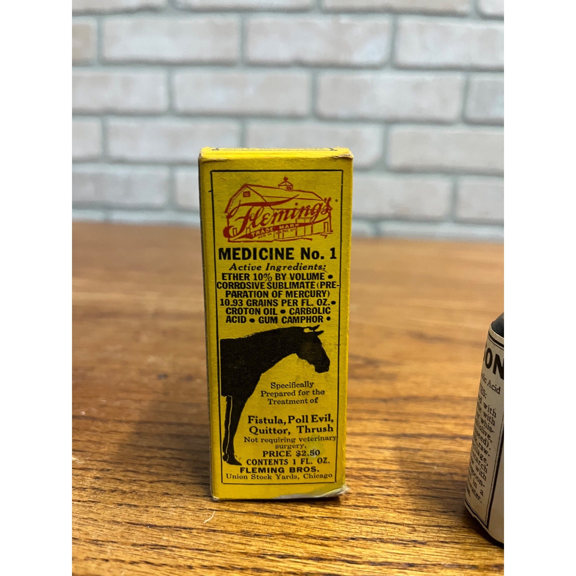 Vintage Flemings Veterinary Horse Medicine Box & Bottle Fleming Bros Chicago