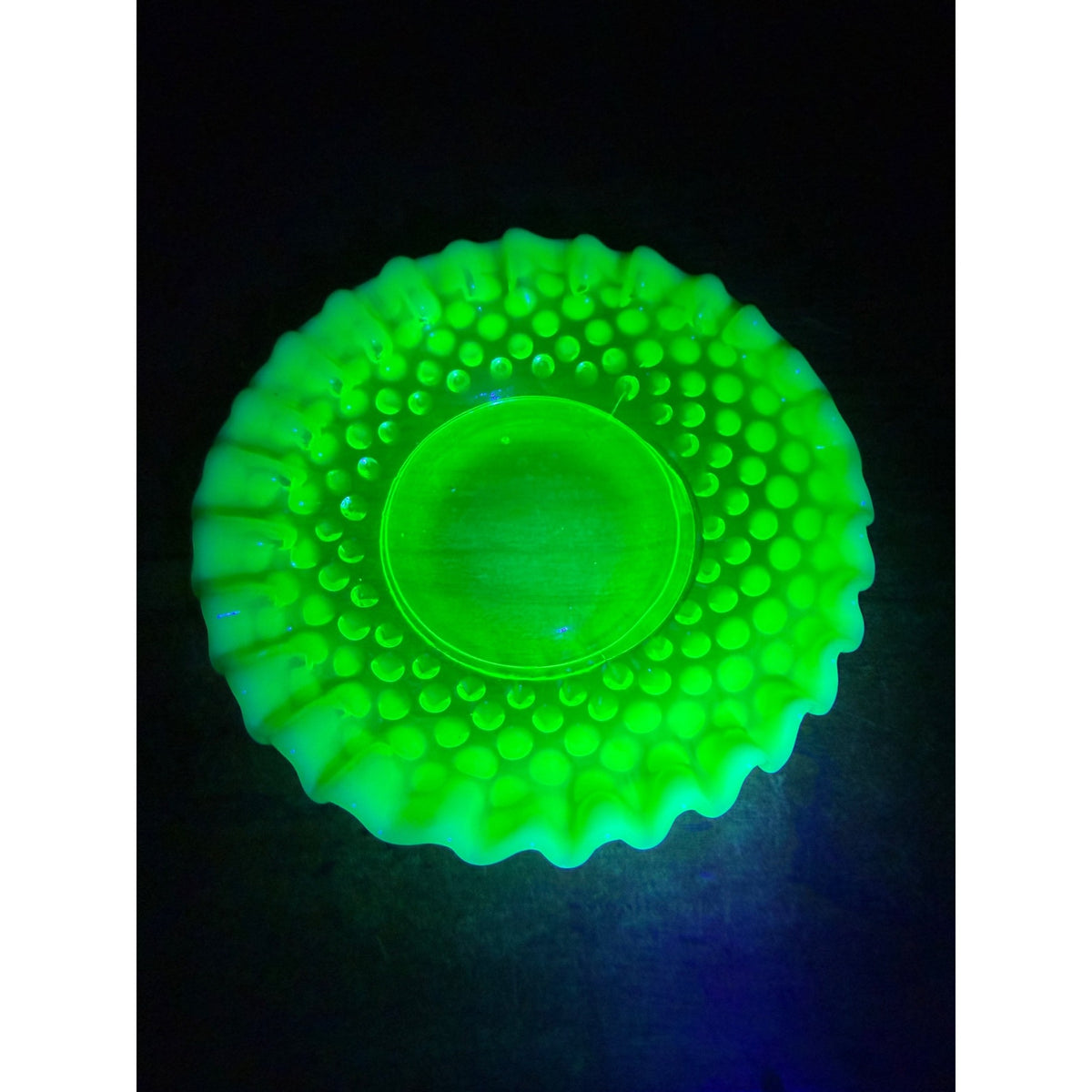Vintage Fenton Green Opalescent Uranium Saucer Underplate for Condiment Bowl