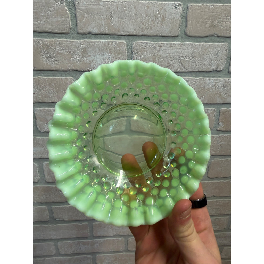 Vintage Fenton Green Opalescent Uranium Saucer Underplate for Condiment Bowl