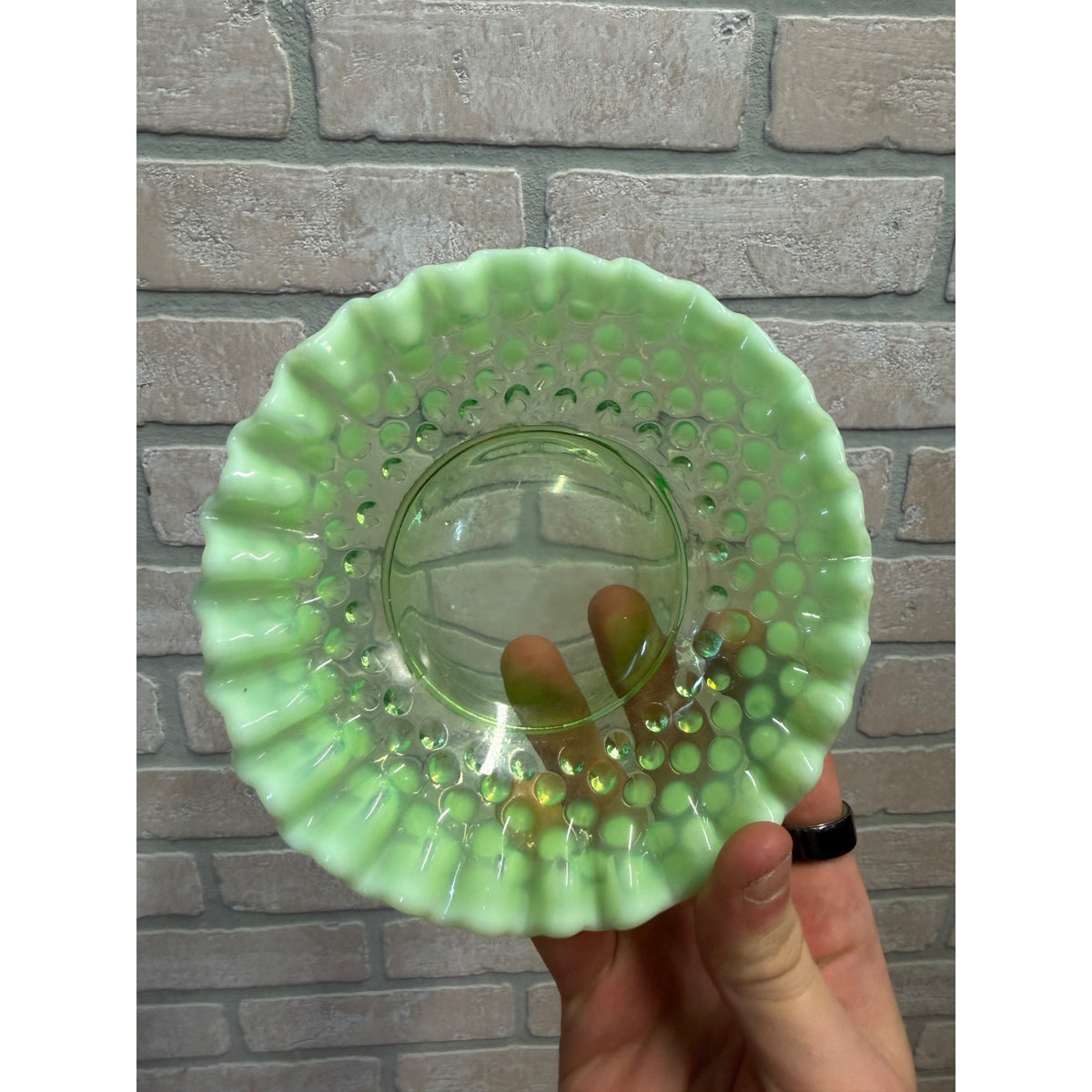 Vintage Fenton Green Opalescent Uranium Saucer Underplate for Condiment Bowl