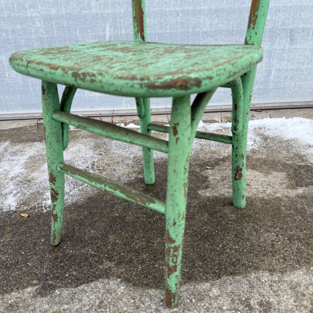 Vintage Chippy Green Farmhouse Wooden Chair Distressed Rustic
