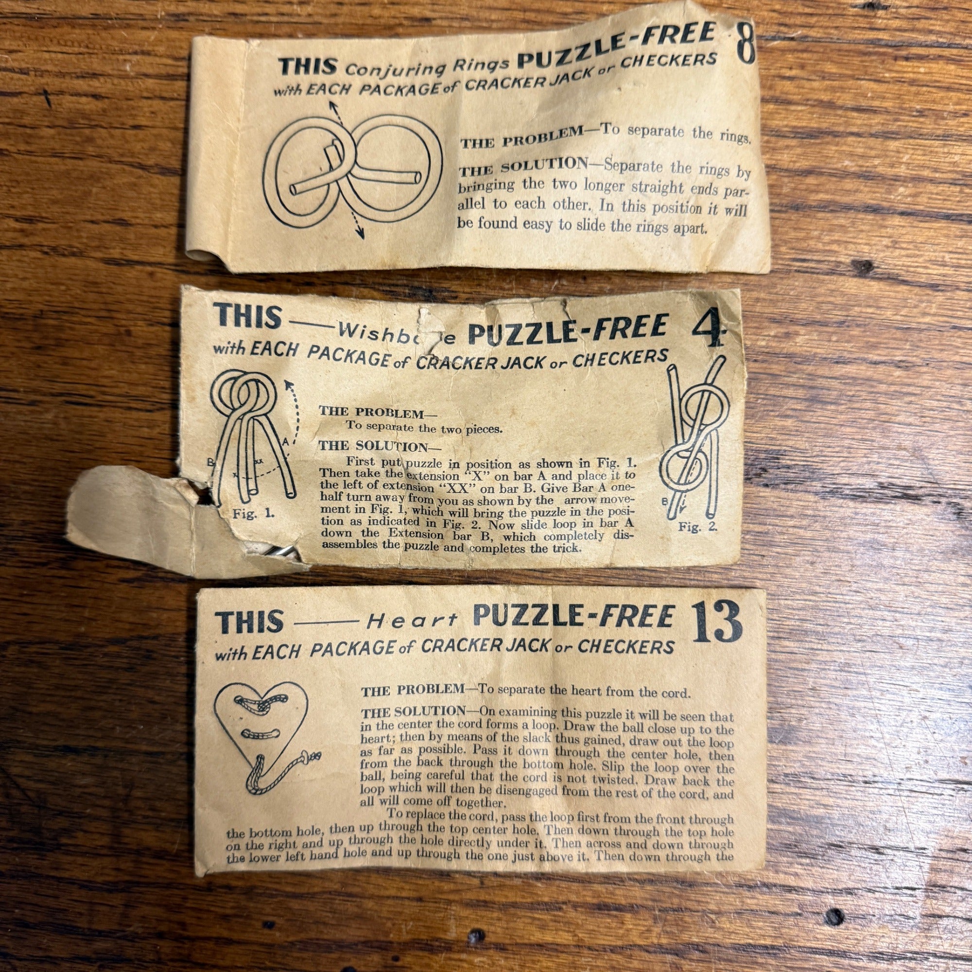 (3) Vintage Cracker Jack Prize Prizes Premiums Conjuring Rings Heart