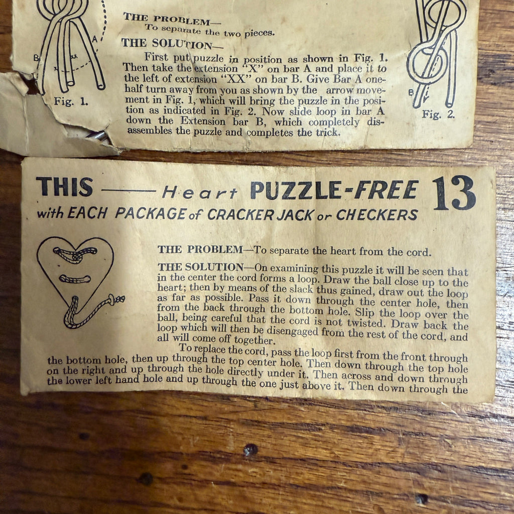(3) Vintage Cracker Jack Prize Prizes Premiums Conjuring Rings Heart