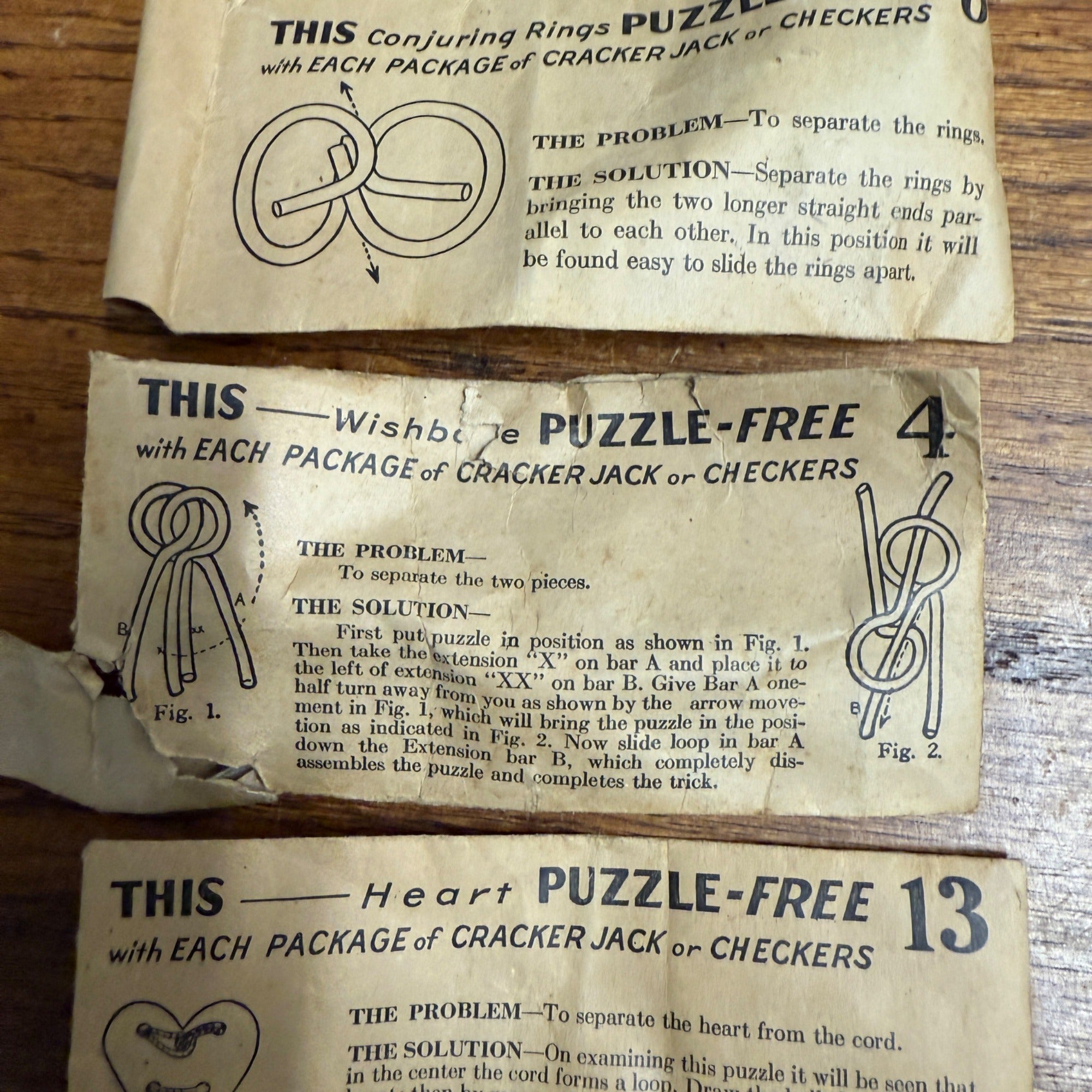 (3) Vintage Cracker Jack Prize Prizes Premiums Conjuring Rings Heart