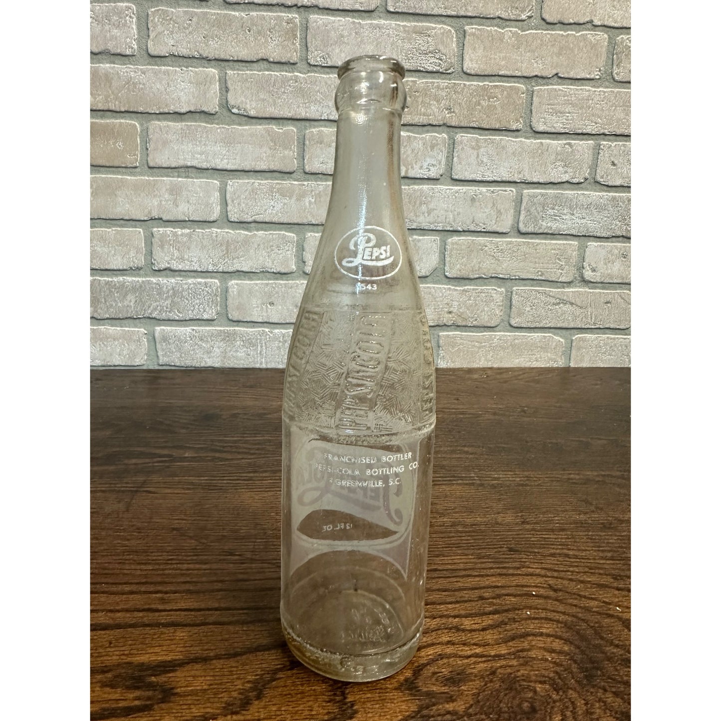 Vintage 1950s Pepsi Cola 12oz Glass Red White Soda Bottle - Greenville SC