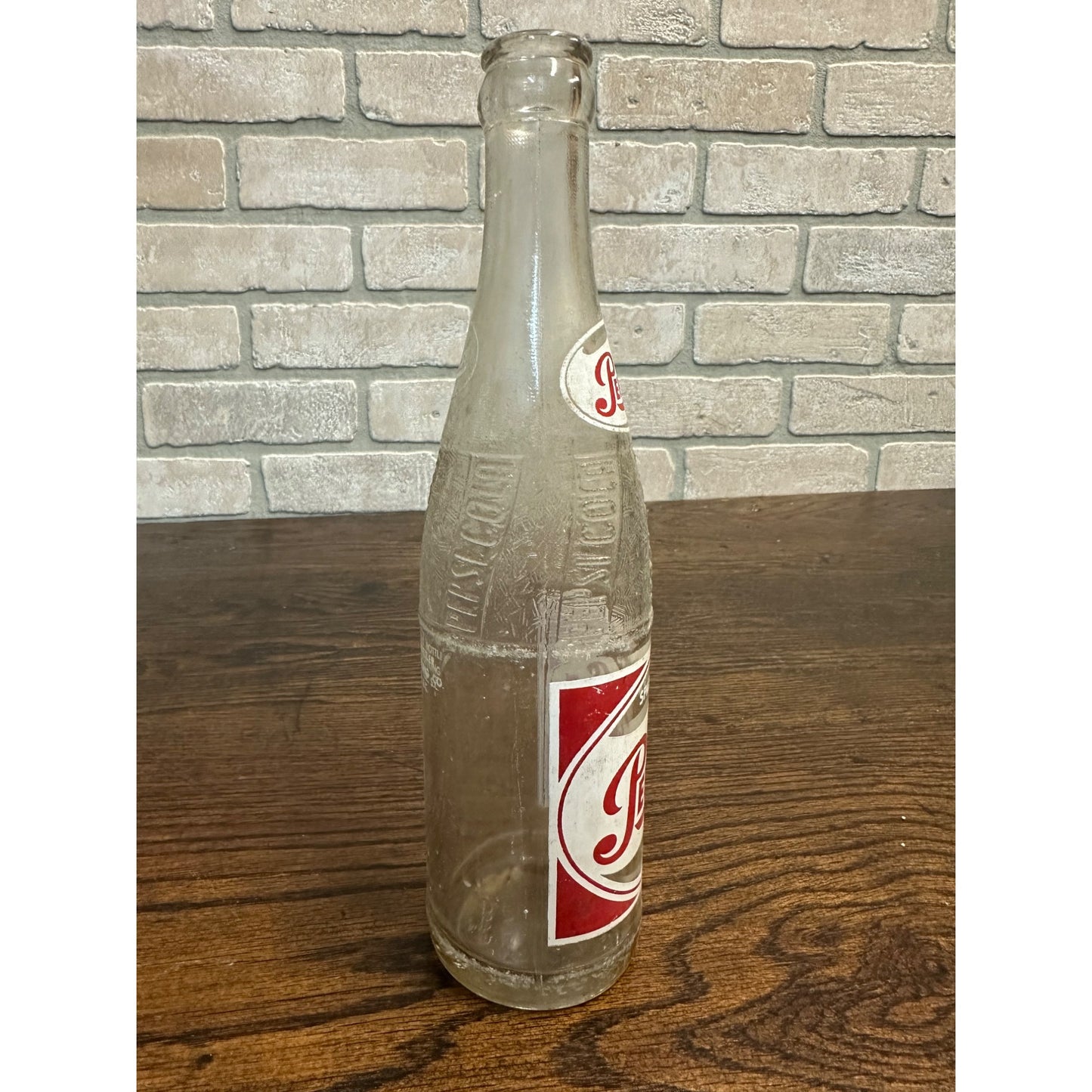 Vintage 1950s Pepsi Cola 12oz Glass Red White Soda Bottle - Greenville SC