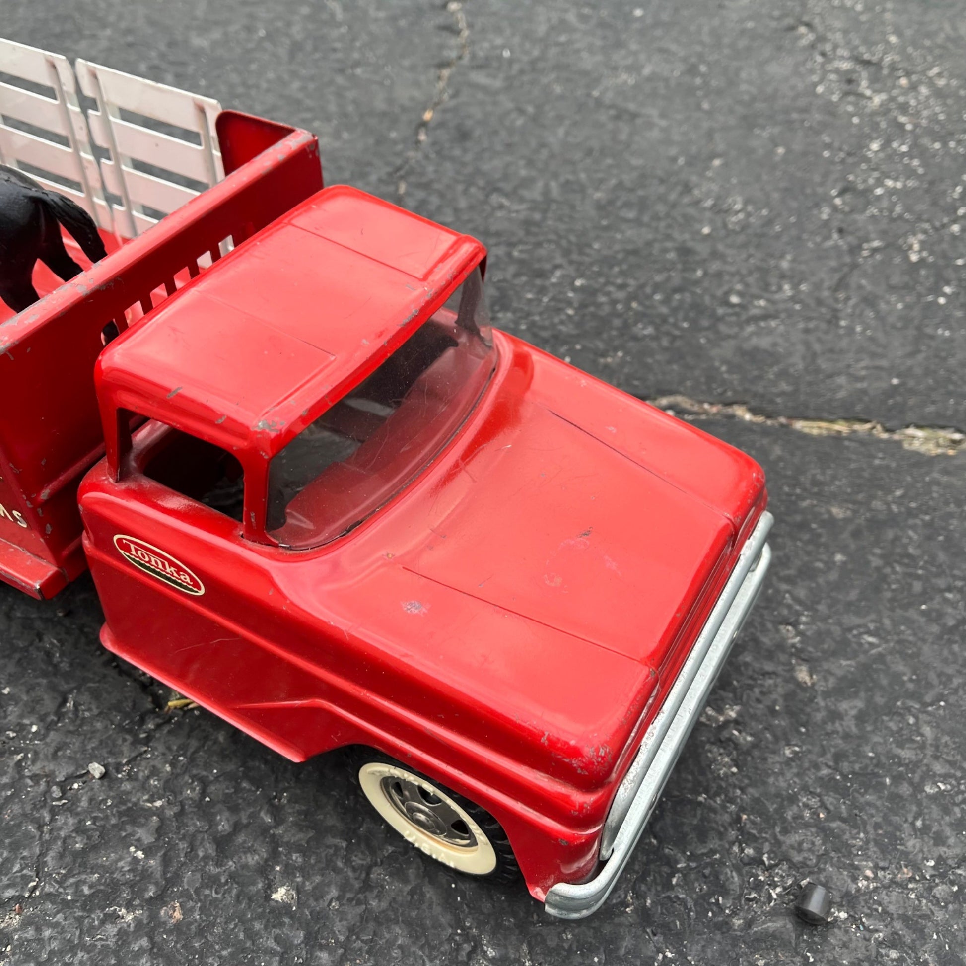 Vintage 1962 Tonka Farms Stake Truck & Horse Trailer Pressed Steel Toy