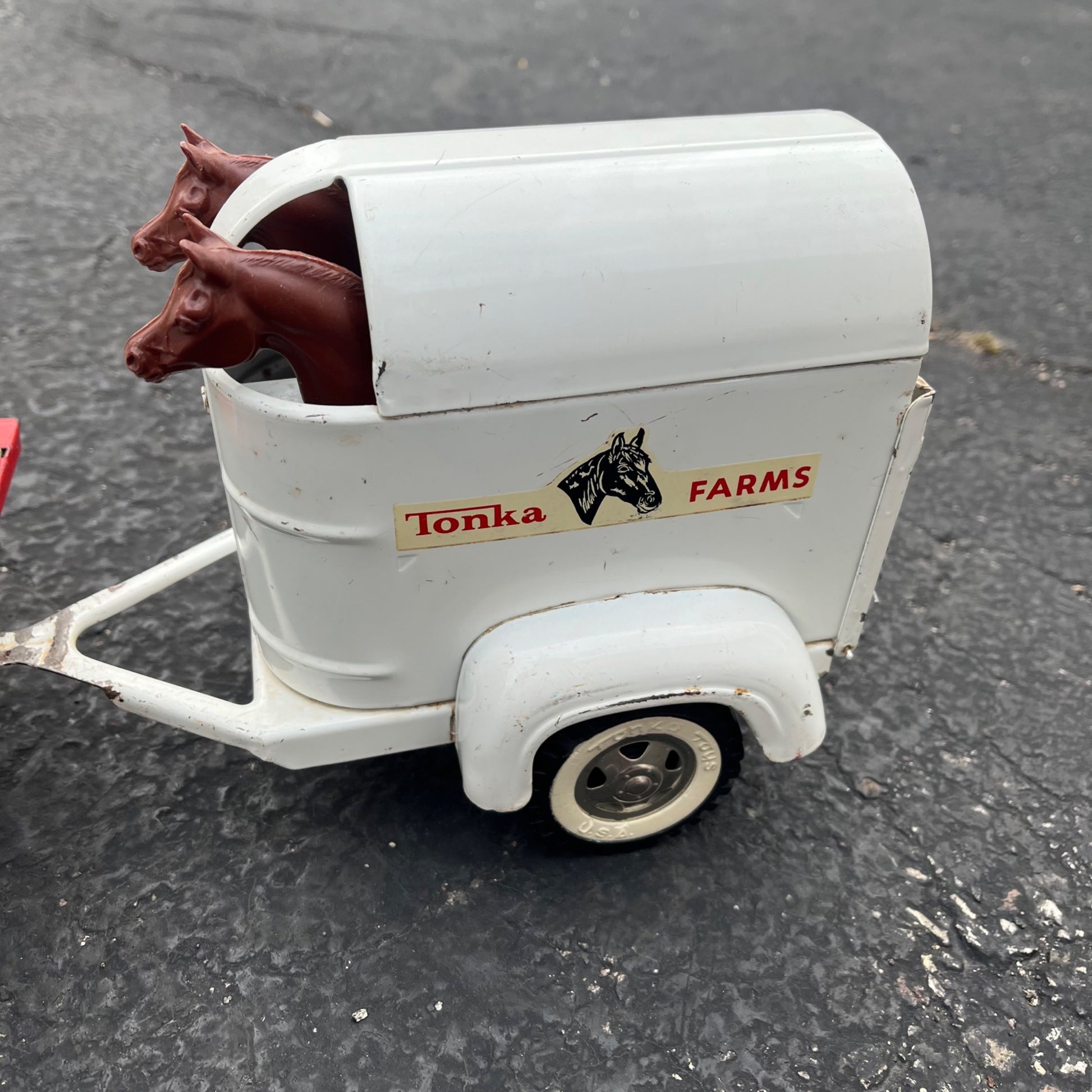 Vintage 1962 Tonka Farms Stake Truck & Horse Trailer Pressed Steel Toy