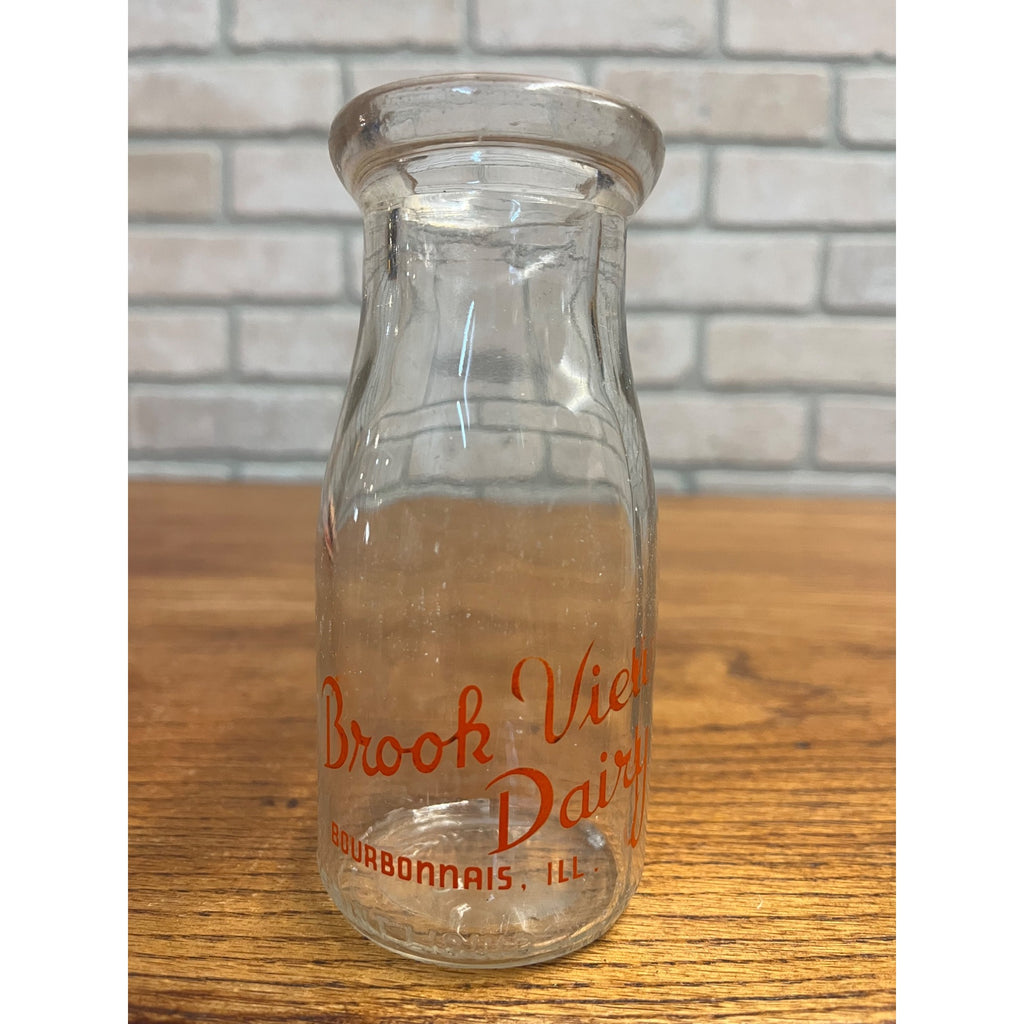 Vintage Half Pint Milk Bottle Brook View Dairy Bourbonnais Illinois
