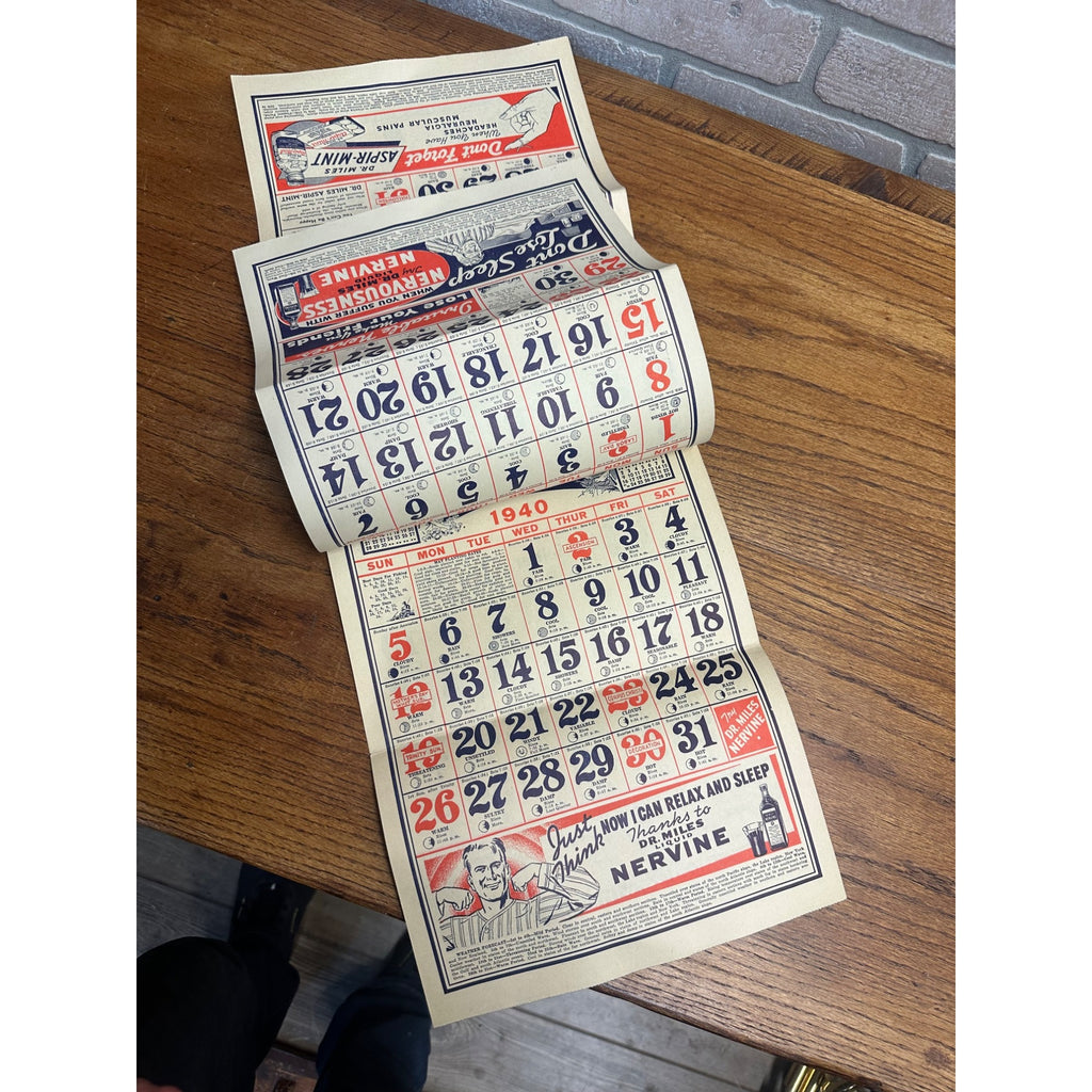 Vintage 1940 Dr. Miles Weather Calendar Alka Seltzer Advertising Podall Drug Chicago