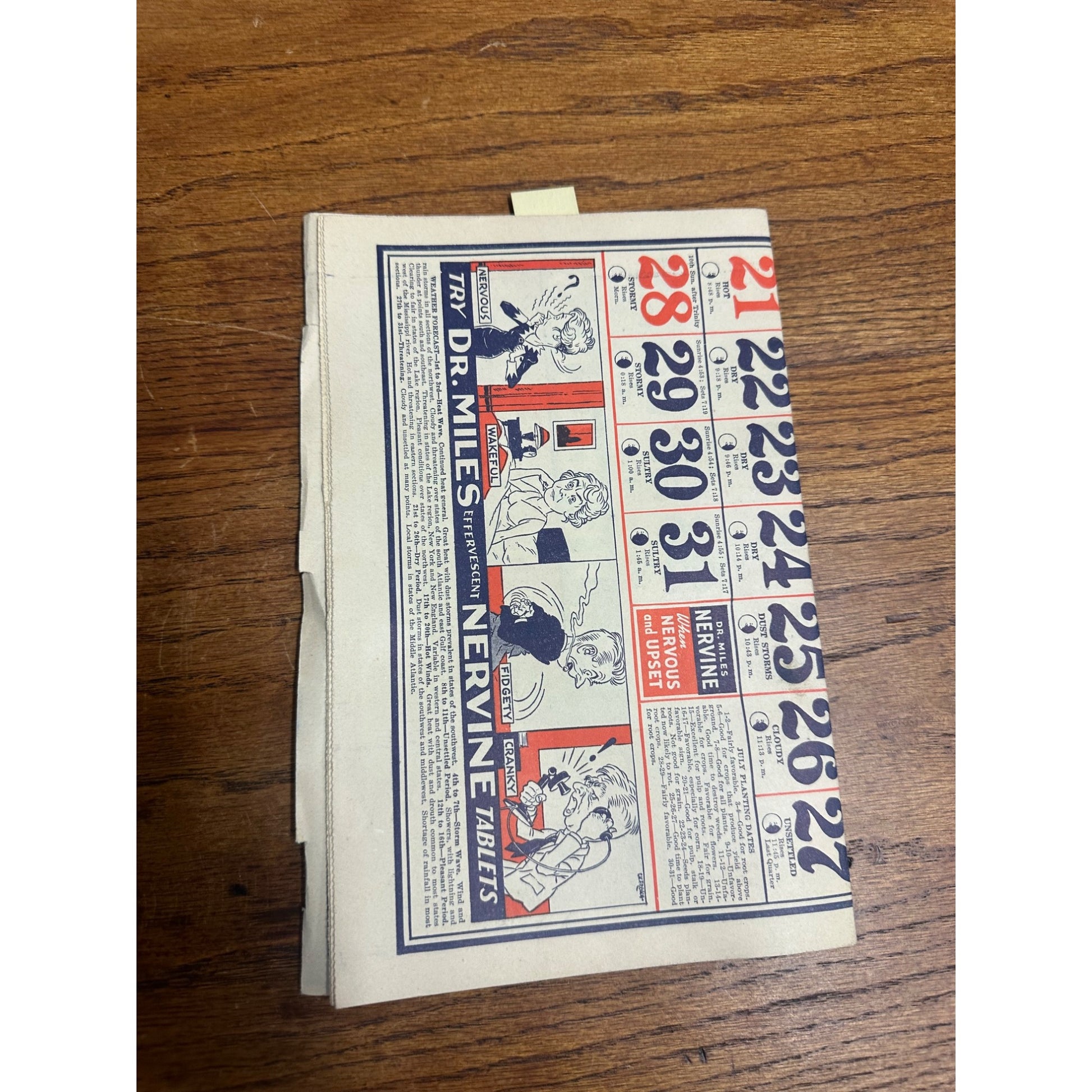 Vintage 1940 Dr. Miles Weather Calendar Alka Seltzer Advertising Podall Drug Chicago