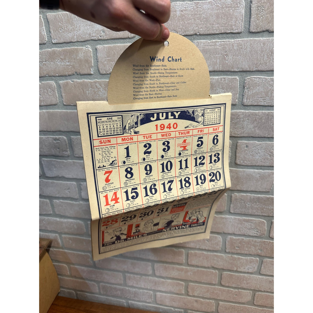 Vintage 1940 Dr. Miles Weather Calendar Alka Seltzer Advertising Podall Drug Chicago