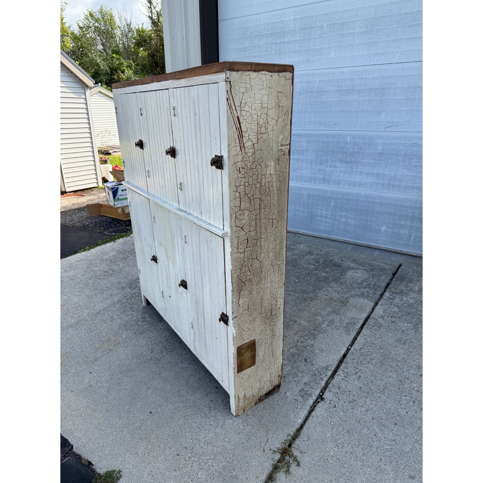 Large Vintage Primitive Farmhouse Wood Storage Cabinet Cupboard Kitchen Pantry