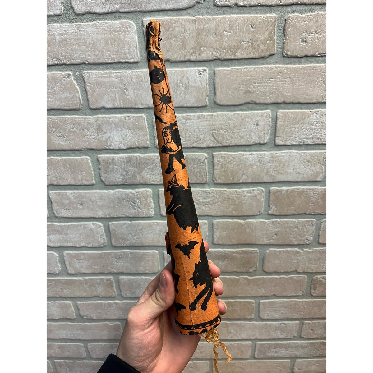 Vintage 1920s Halloween German Paper Party Horn Noisemaker Witch JOL Cat Witch