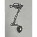 Antique Sterling Silver Puffy Heart Necklace Pendant Charm with Red Stone