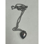 Antique Sterling Silver Puffy Heart Necklace Pendant Charm with Red Stone